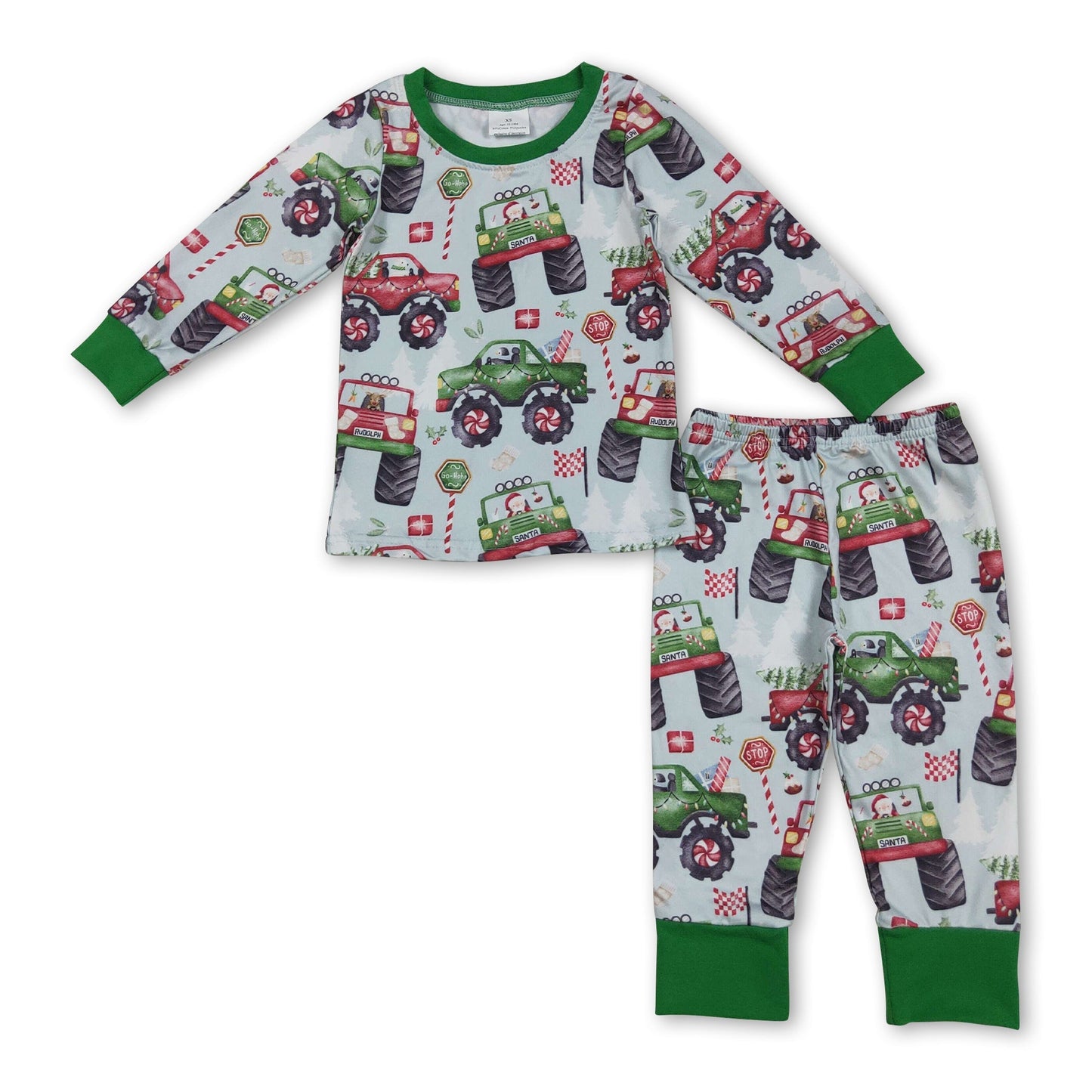 Rot-grüne Autos Weihnachtsmann Kinder Jungen Weihnachtspyjama