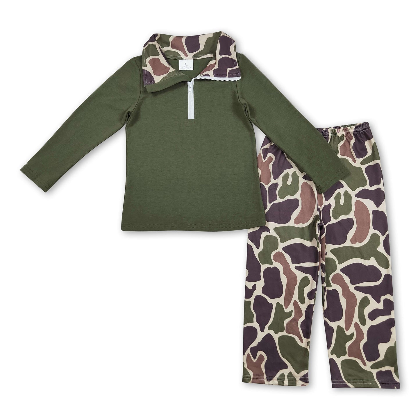 Langarm-Reißverschluss-Pullover grüne Tarnhose Jungen Jagdbekleidung
