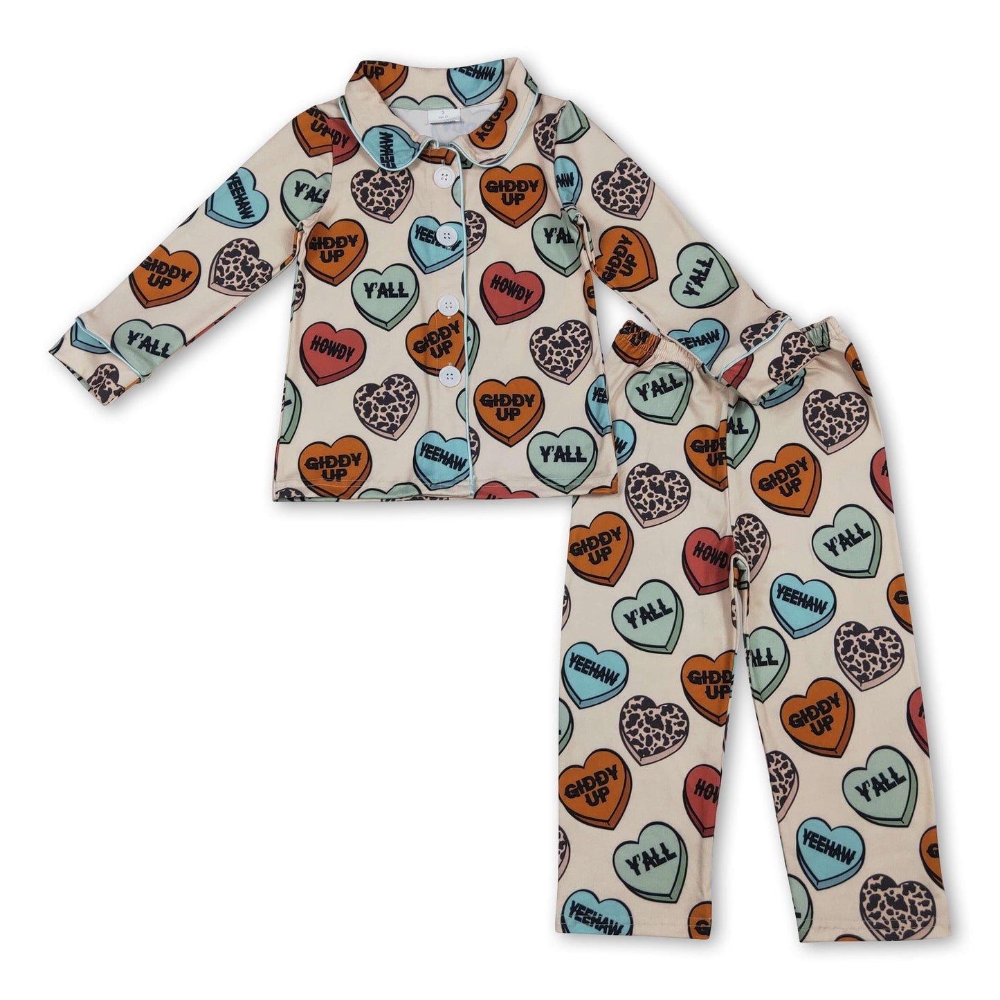 Cow-Heart-Jungen-Western-Valentinstags-Button-Down-Pyjama