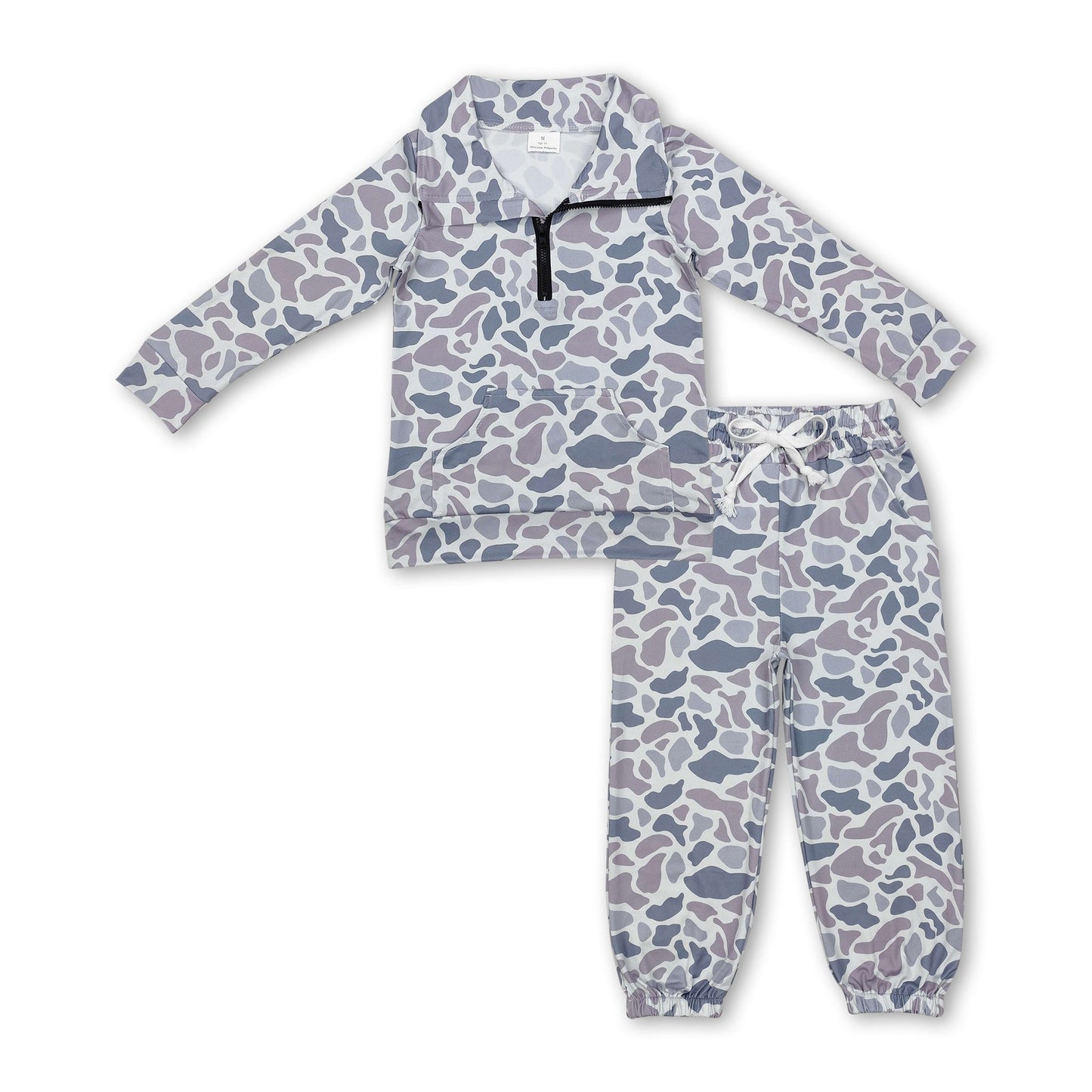Graue Camo-Tasche Reißverschluss Pullover Hose Kinder Jungen Kleidung
