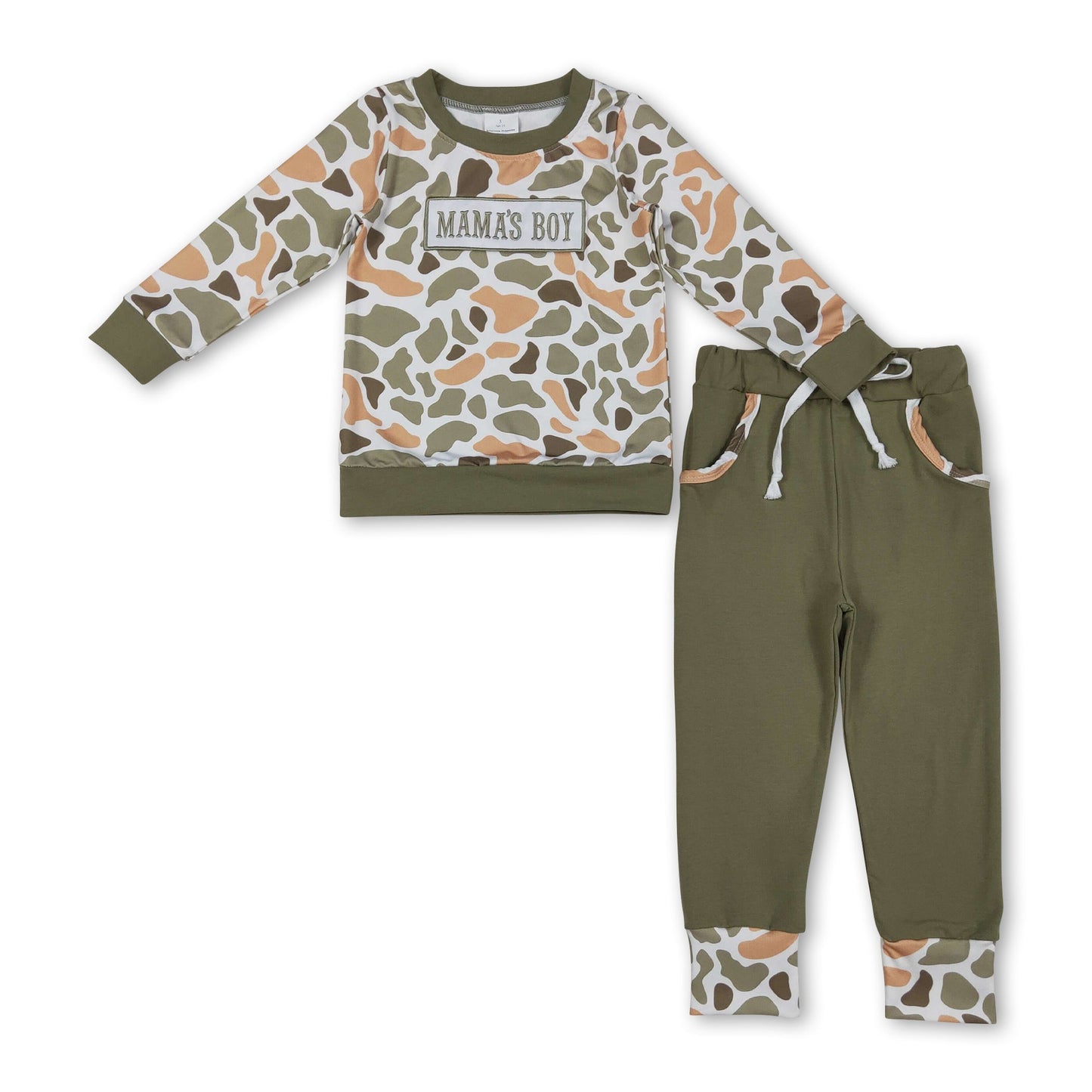 Mama's Boy grünes Camo-Oberteil, Cargohose, Kinderoutfits