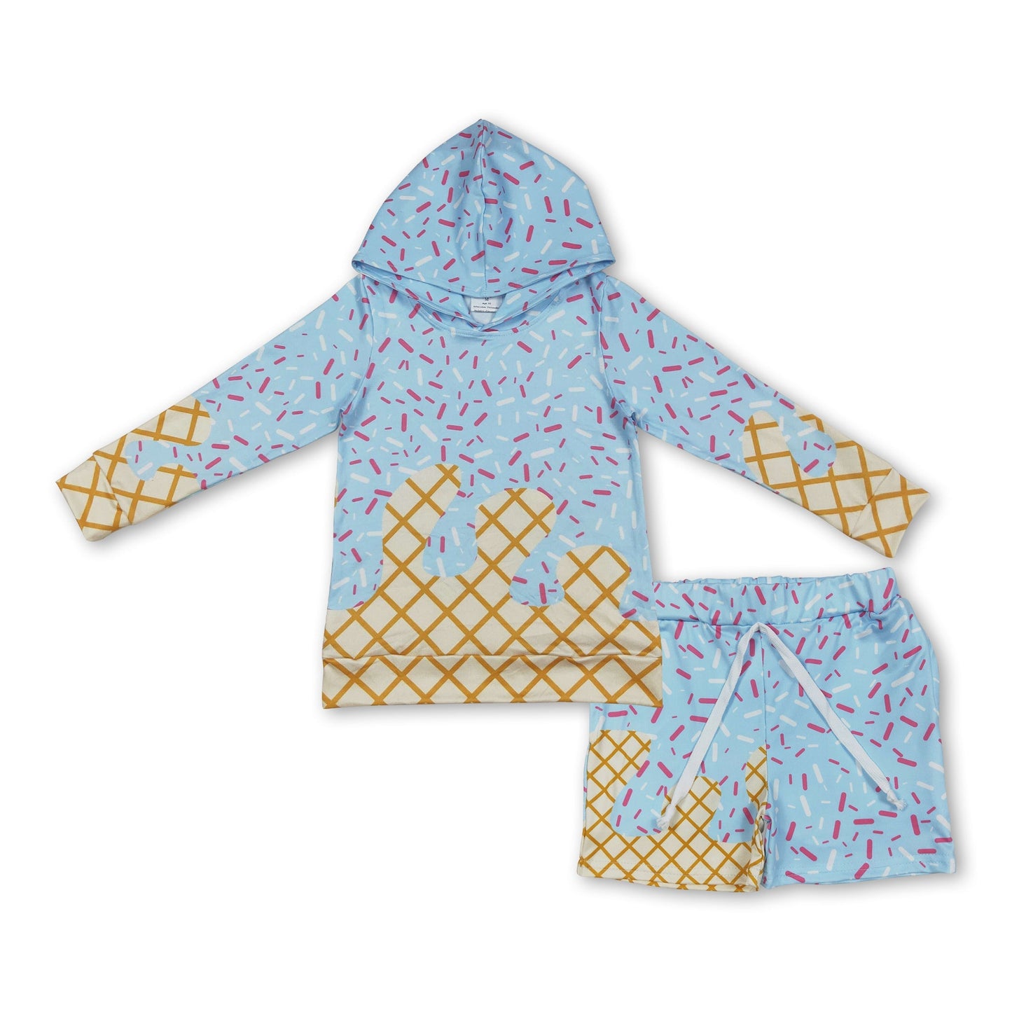 Hellblaues Eiscreme-Streusel-Kapuzenpullover-Shorts-Set für Jungen