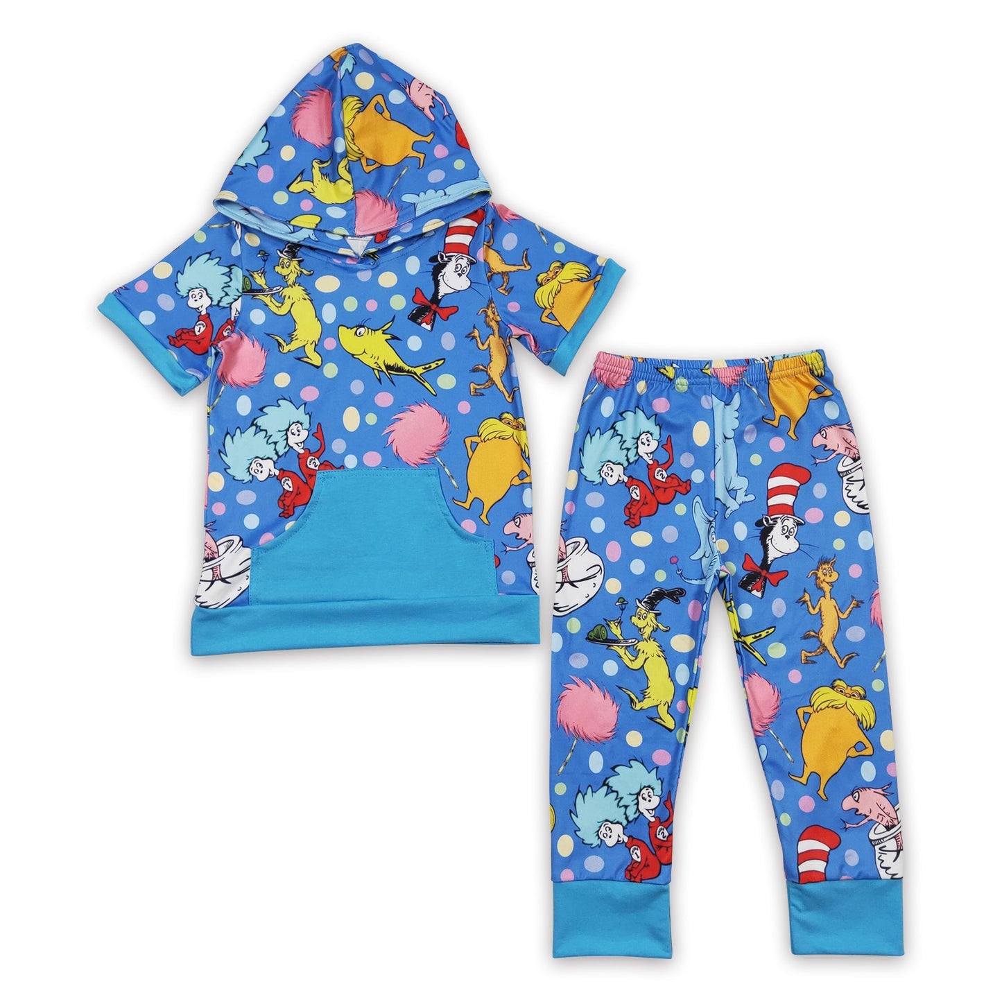 Blaue Fische Elefant Katze Outfits Kinder Jungen Kapuzenpullover Set