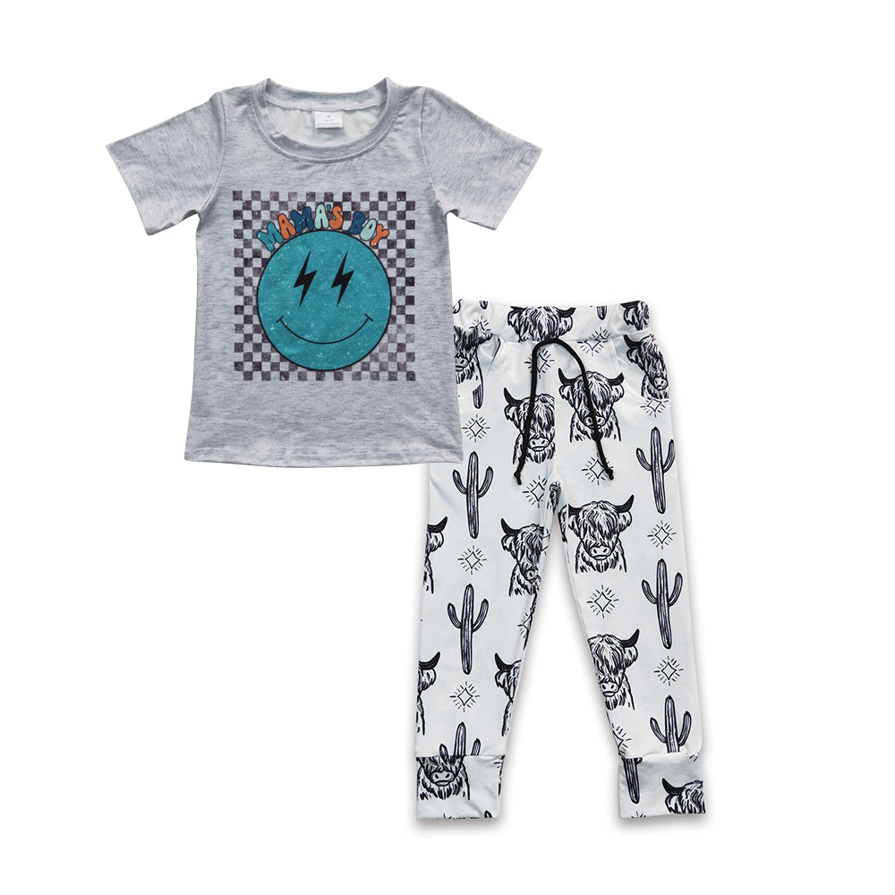 Mama's Junge Lächeln-Shirt Highland-Kuh-Kaktus-Hose Kinderkleidung