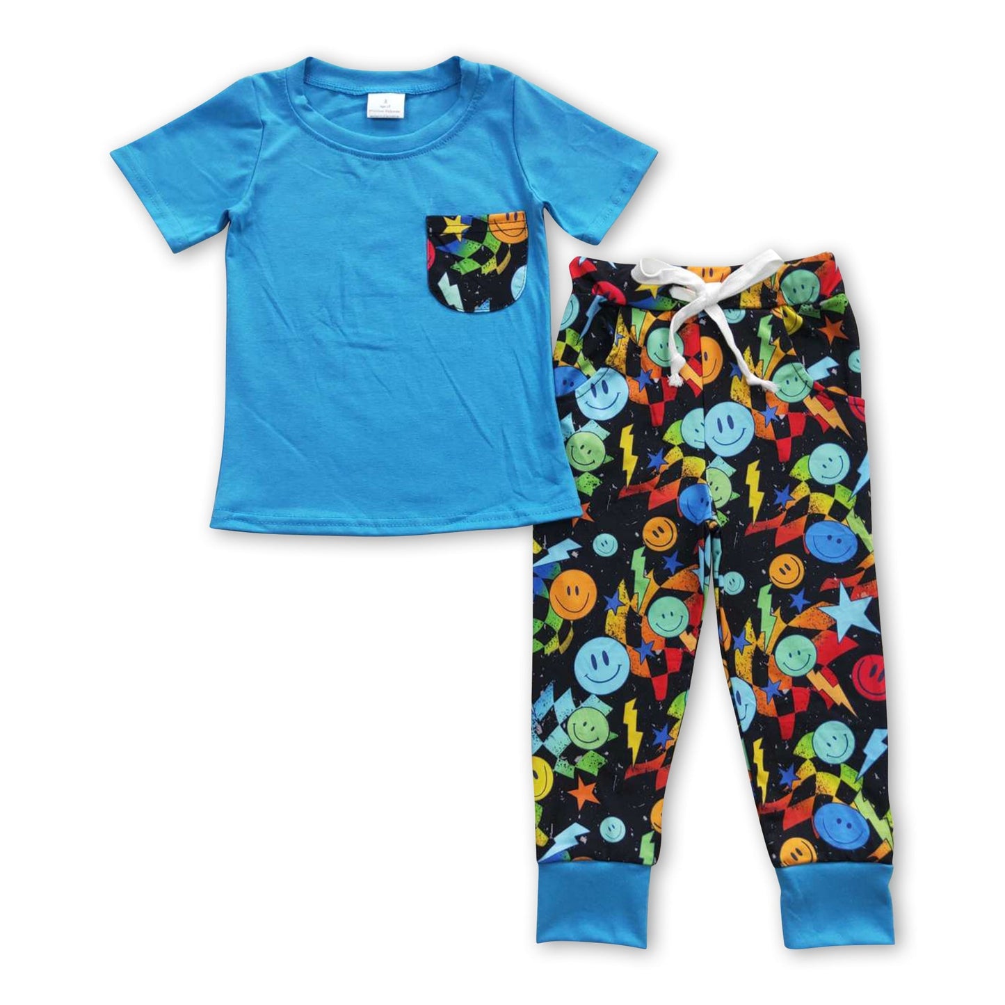 Taschen Kurzarm-Oberteil lächelt Hose Kinder Jungen Kleidung