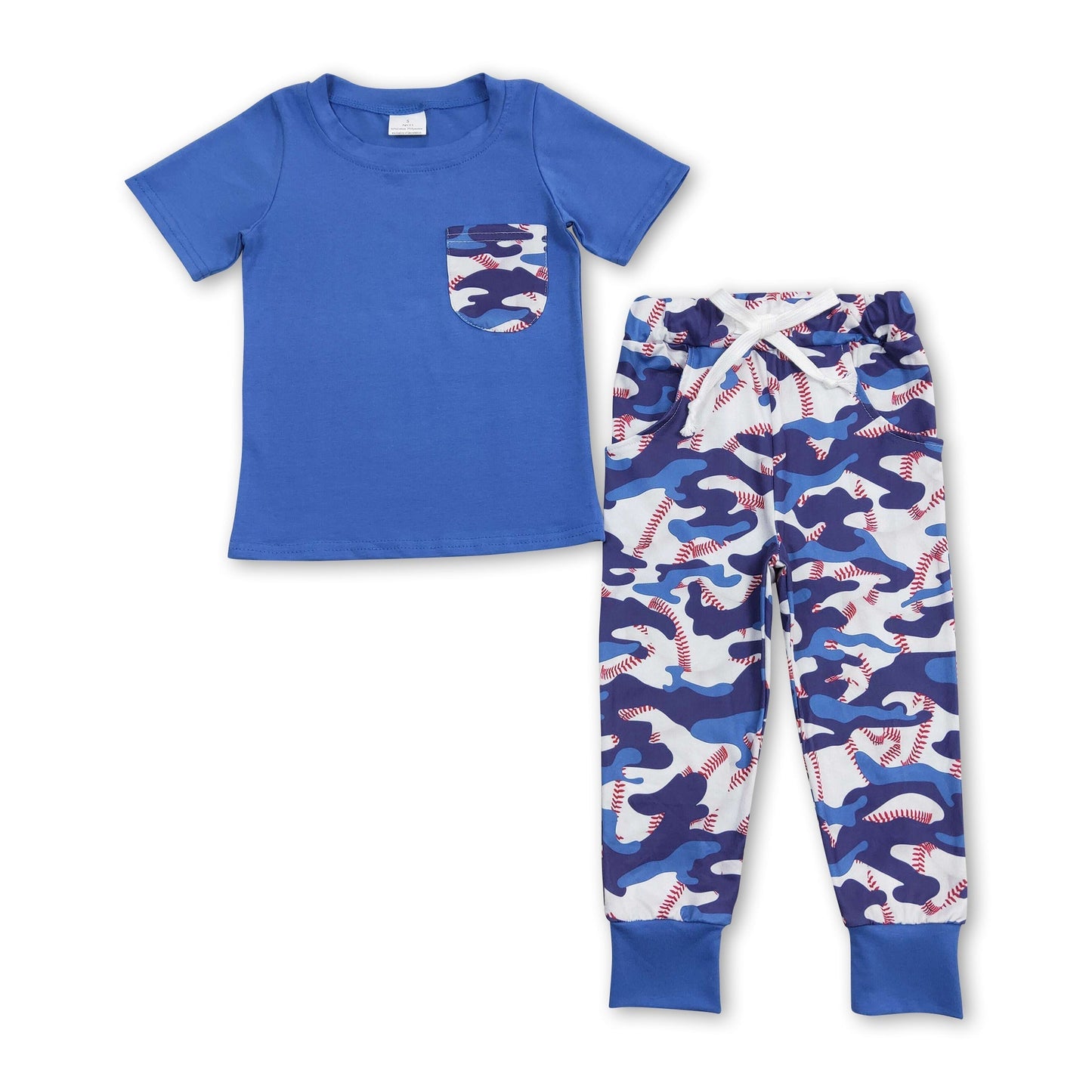 Blaue Tarn-Baseball-Kurzarm-Kinder-Jungen-Outfits
