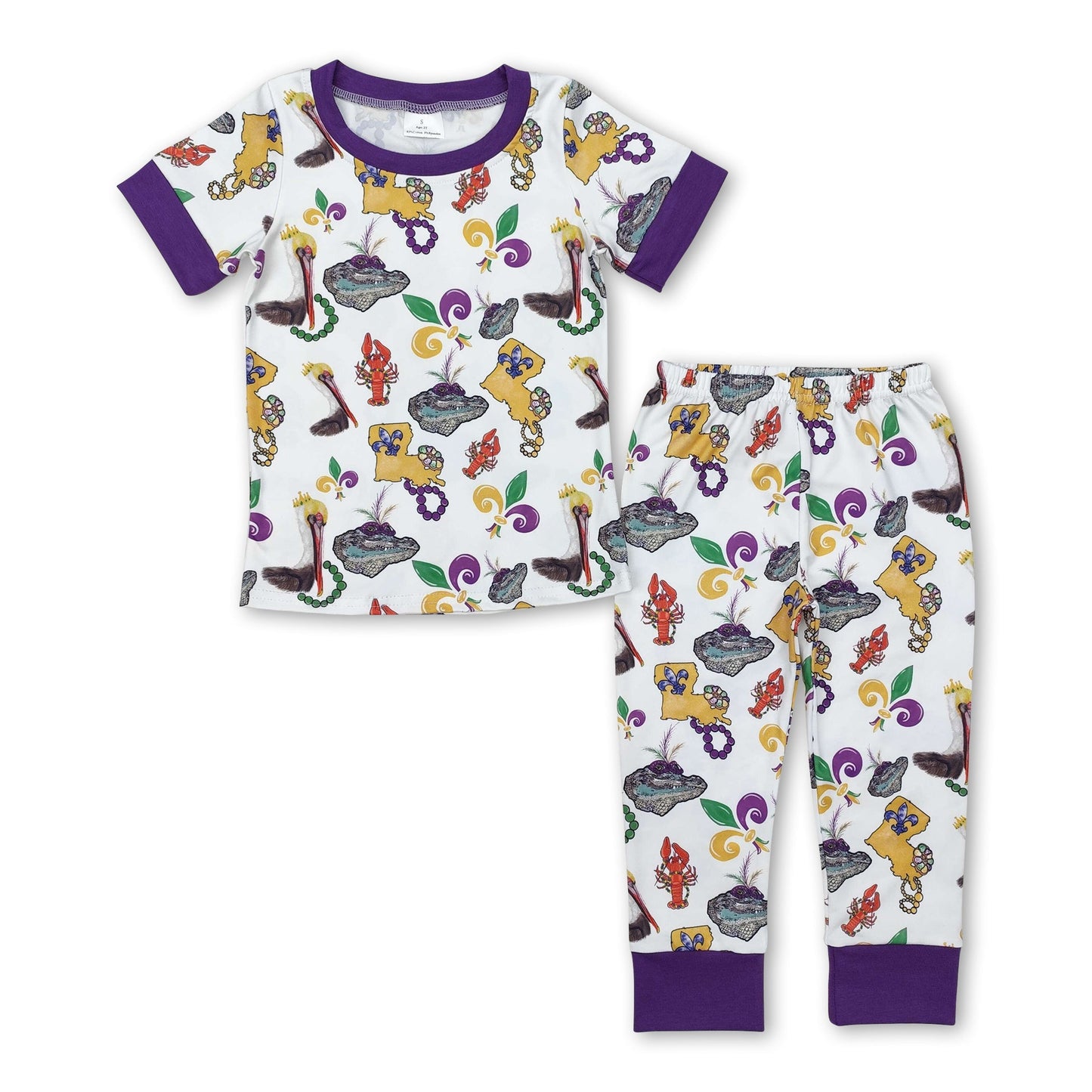 Kurzarm-Pelikan-Baby-Kinder-Mardi-Gras-Schlafanzug