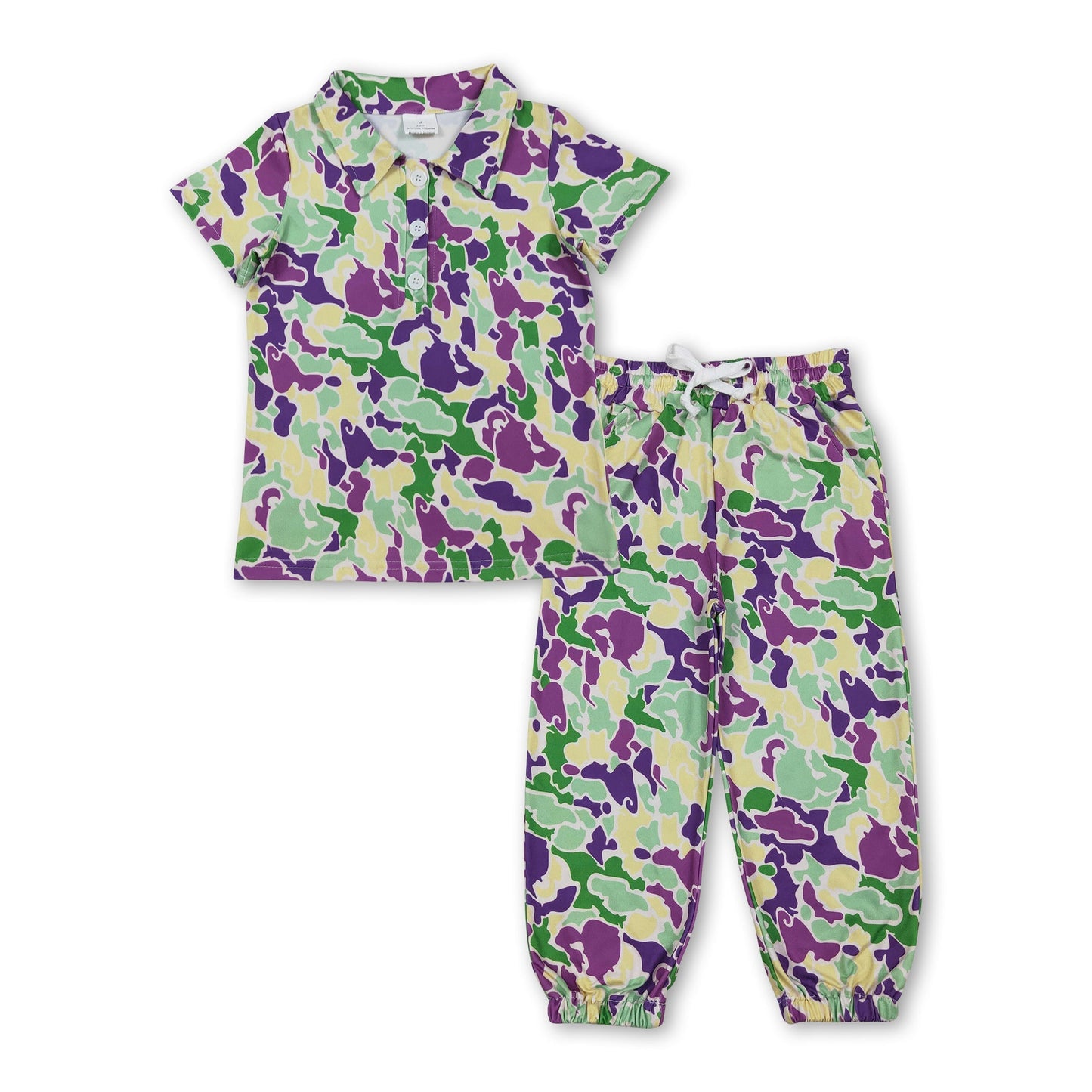 Lila gelb grün Tarnung Top Hose Kinder Faschingskostüme