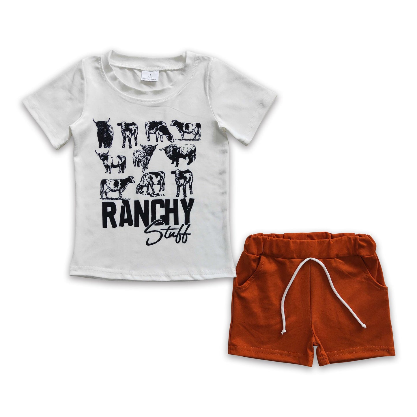 Kuh-Shirt, braune Shorts, Kinder Jungen Sommer-Outfits