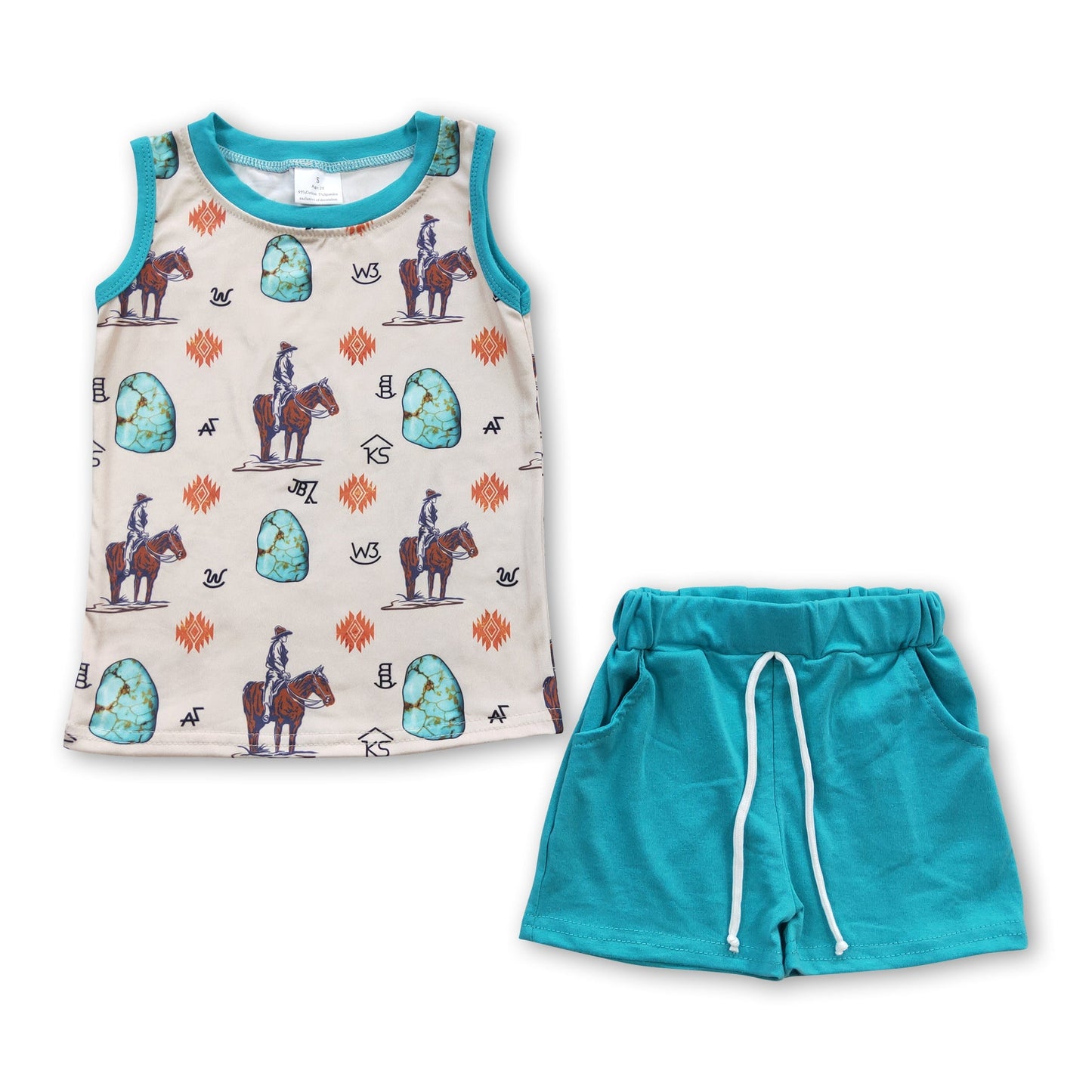 Ärmelloses Pferde-Rodeo-Azteken-Shirt-Shorts-Jungen-Outfits