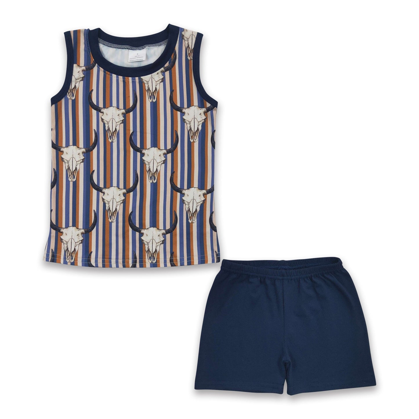Ärmelloses Stierkopf-Streifen-Shirt Shorts Kinder Jungen Kleidung Set