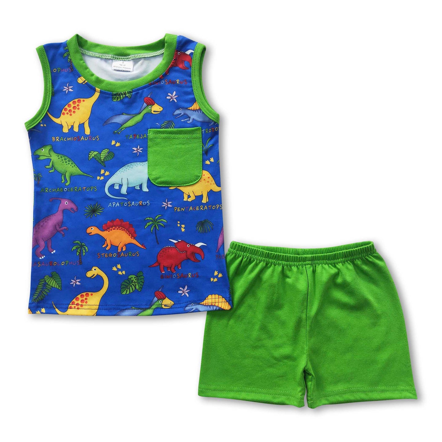 Ärmelloses Dinosaurier-Shirt grüne Shorts Jungen Sommer-Outfits