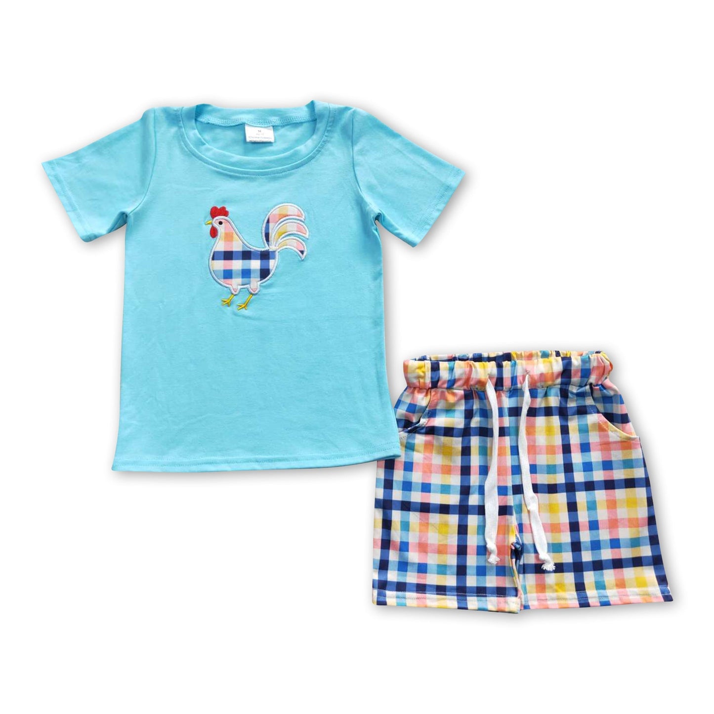 Hähnchen-Hemd karierte Shorts Kinder Jungen Kleidung Set