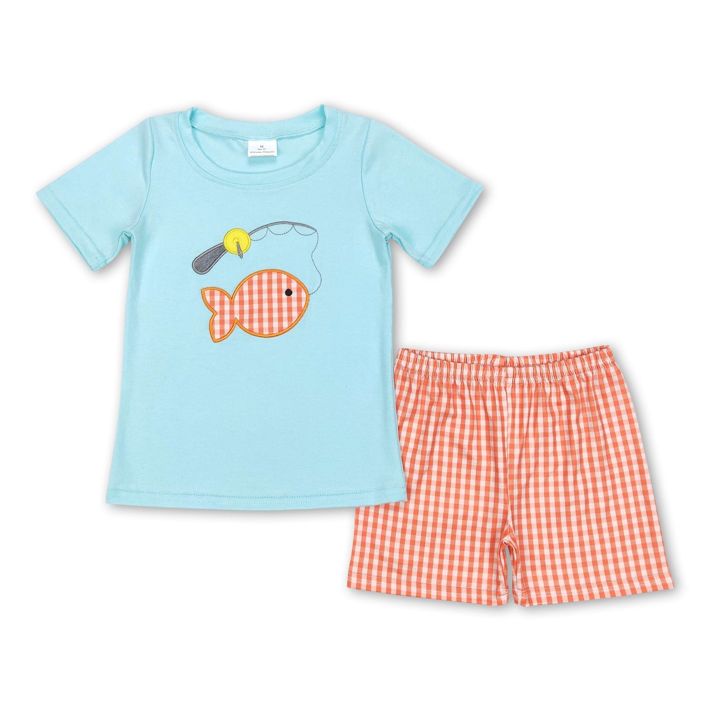 Orangefarbenes kariertes Angel-Oberteil für kleine Jungen Sommerkleidung