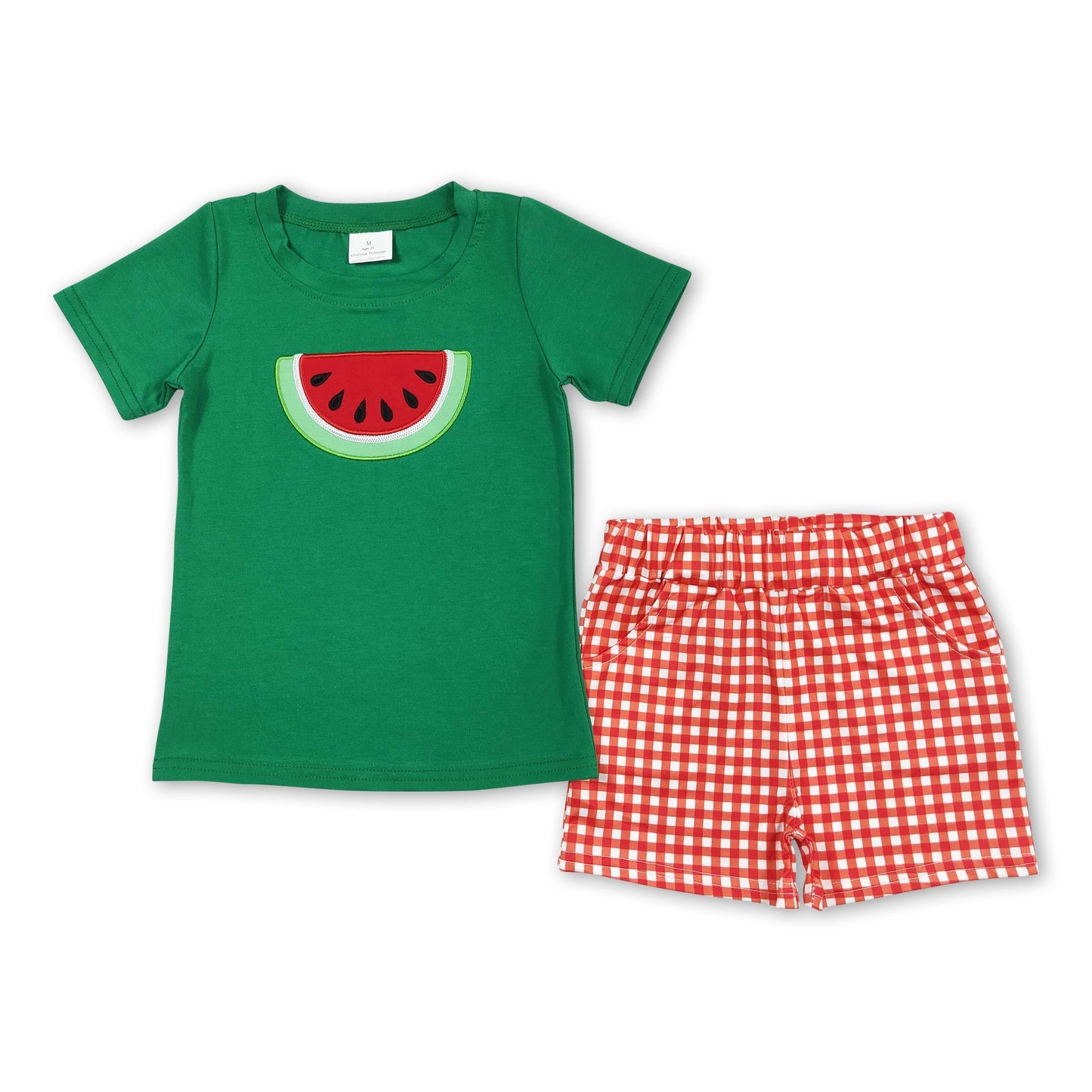 Grünes Wassermelonen-Oberteil karierte Shorts Junge Sommerkleidung