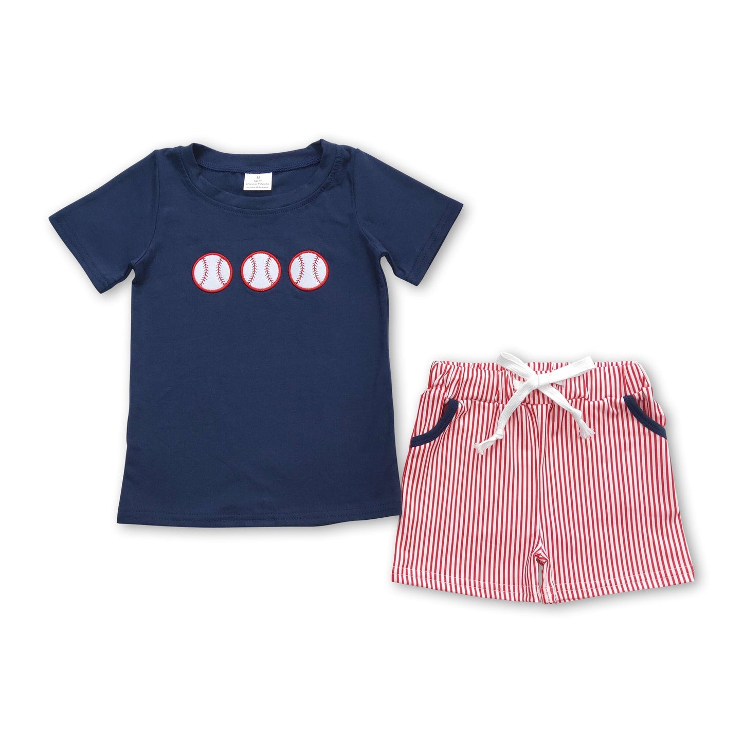 Marineblaues Baseball-Oberteil Gestreifte Shorts Kinder Jungen Kleidung