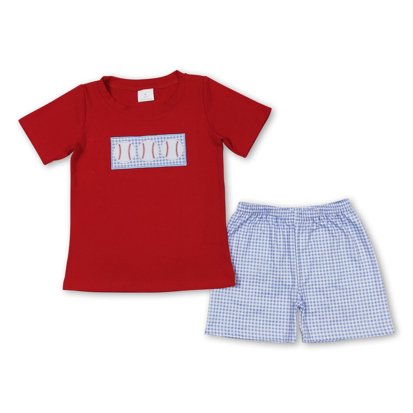Rot-kariertes Baseball-Oberteil und Shorts-Set für Baby Jungen