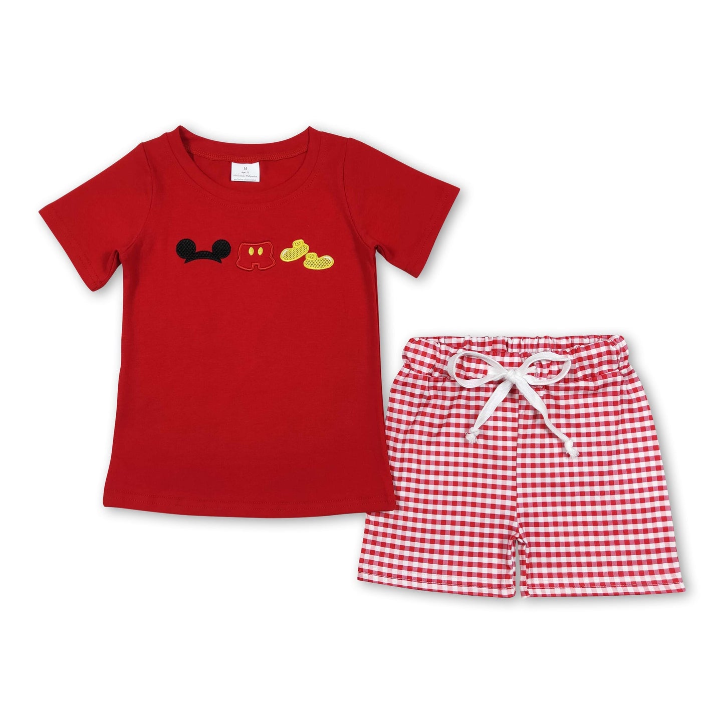 Rotes, kurzärmliges Maus-Top, karierte Shorts für Jungen