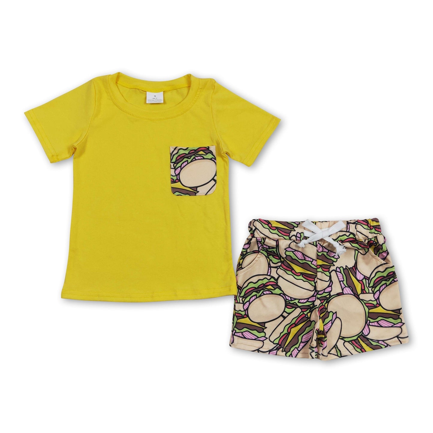 Gelbes Taschen-Top, Hamburger-Shorts, Sommerkleidung für Jungen