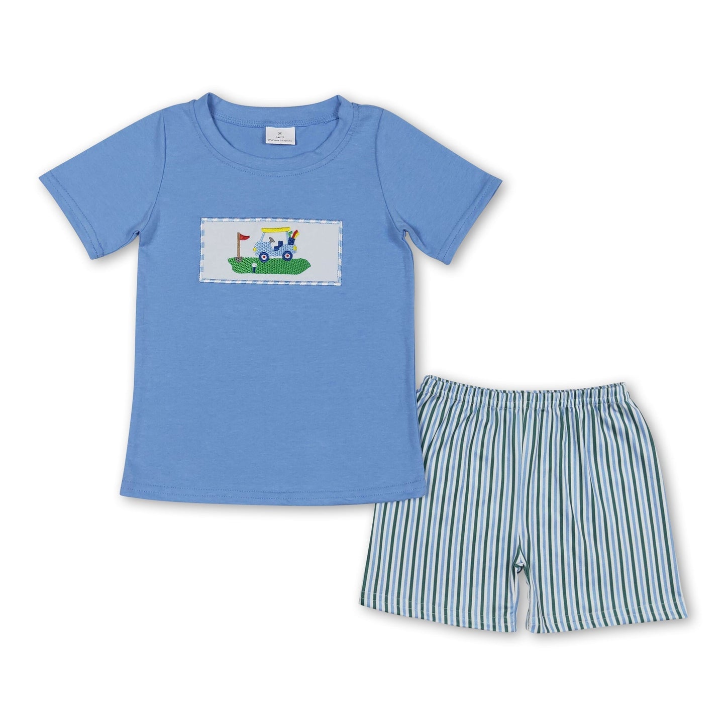 Hellblaues Golf-Top, gestreifte Shorts, Sommeroutfits für Jungen