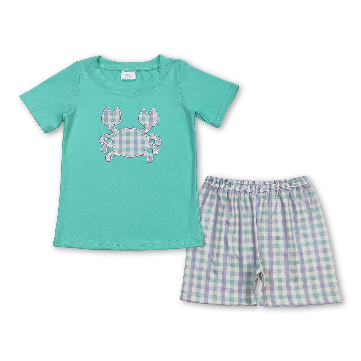 Krabbenshirt karierte Taschen Shorts Jungen Sommerkleidung