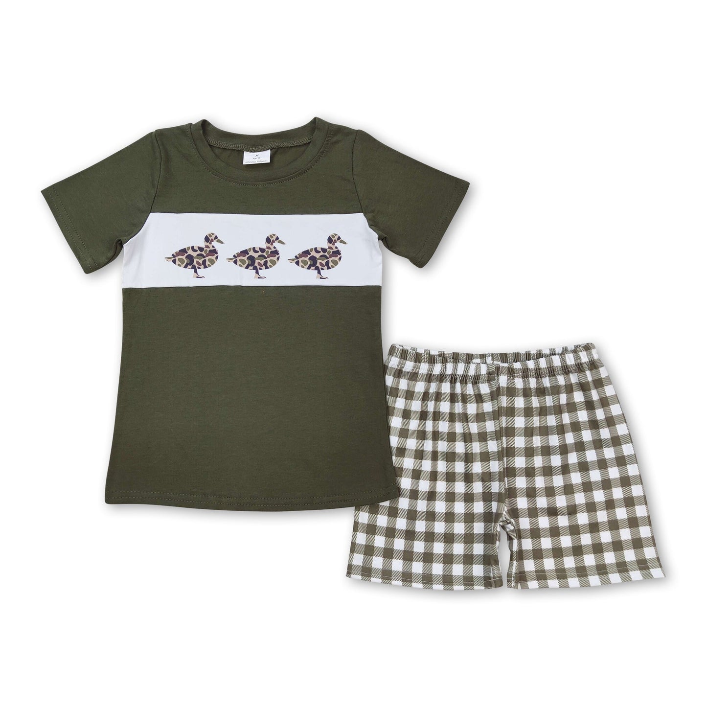 Kleidungsset für Jungen: Oberteil Enten-Karo-Shorts in Oliv