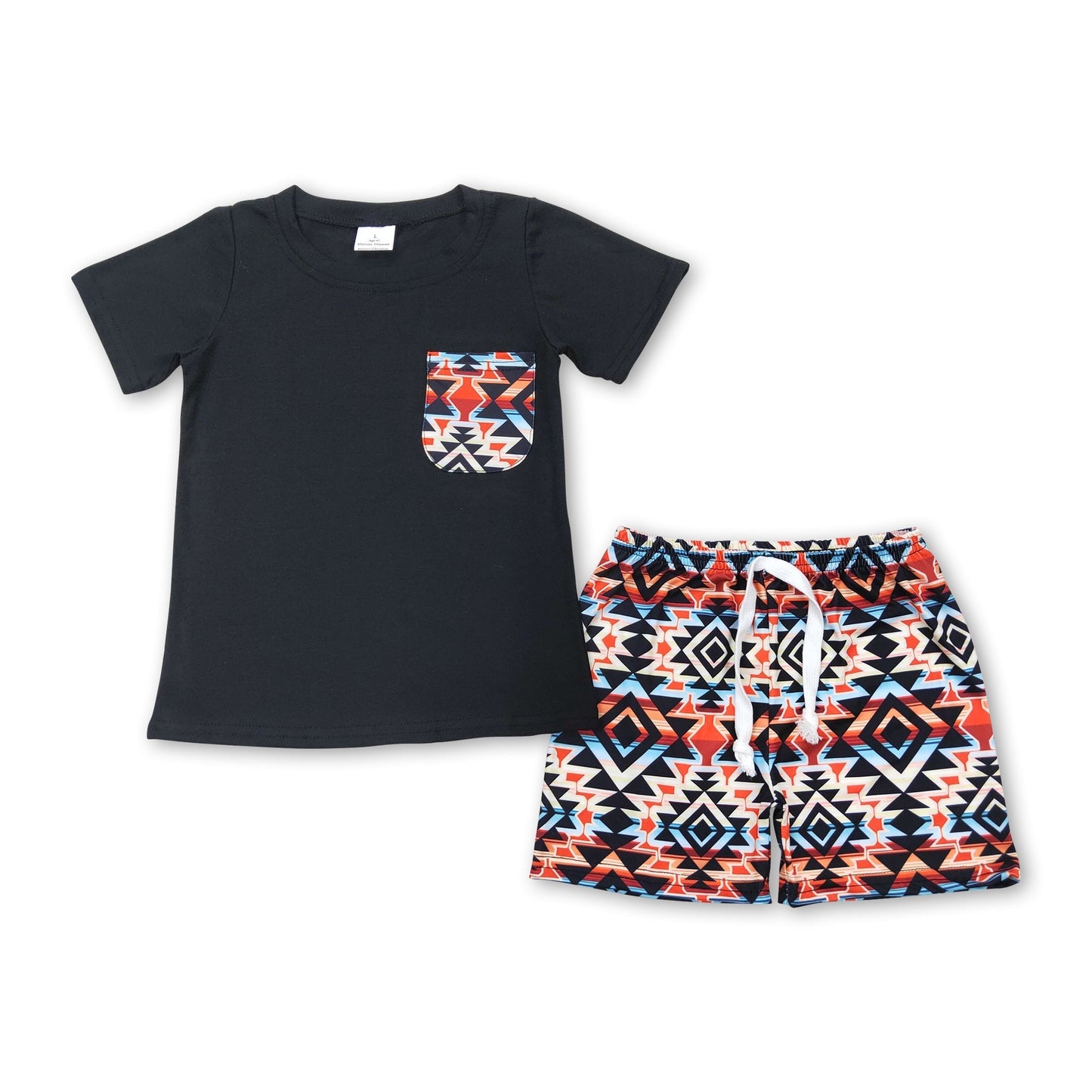 Schwarzes Azteken-Taschenoberteil Shorts Jungenkleidung