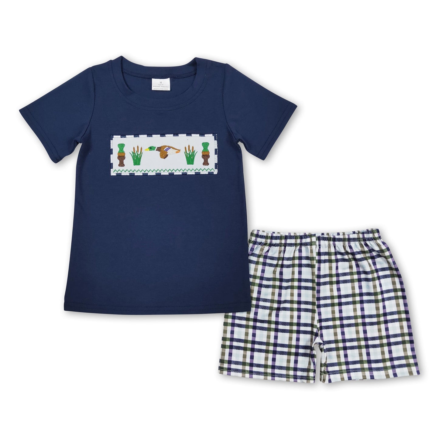 Entenlocker Marineoberteil karierte Shorts Jungenkleidung