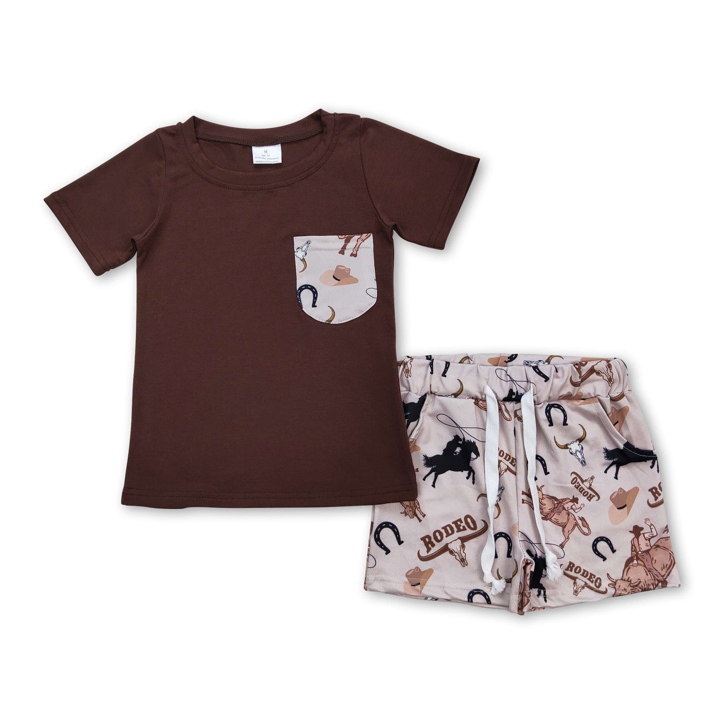 Braune Taschen-Top-Rodeo-Shorts Western-Jungenkleidung