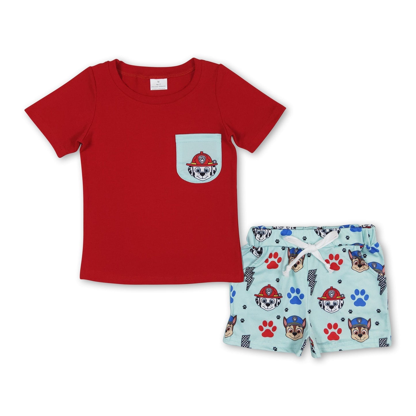 Kurzärmeliges rotes Top Hund Donner Shorts Jungen Sommer Set