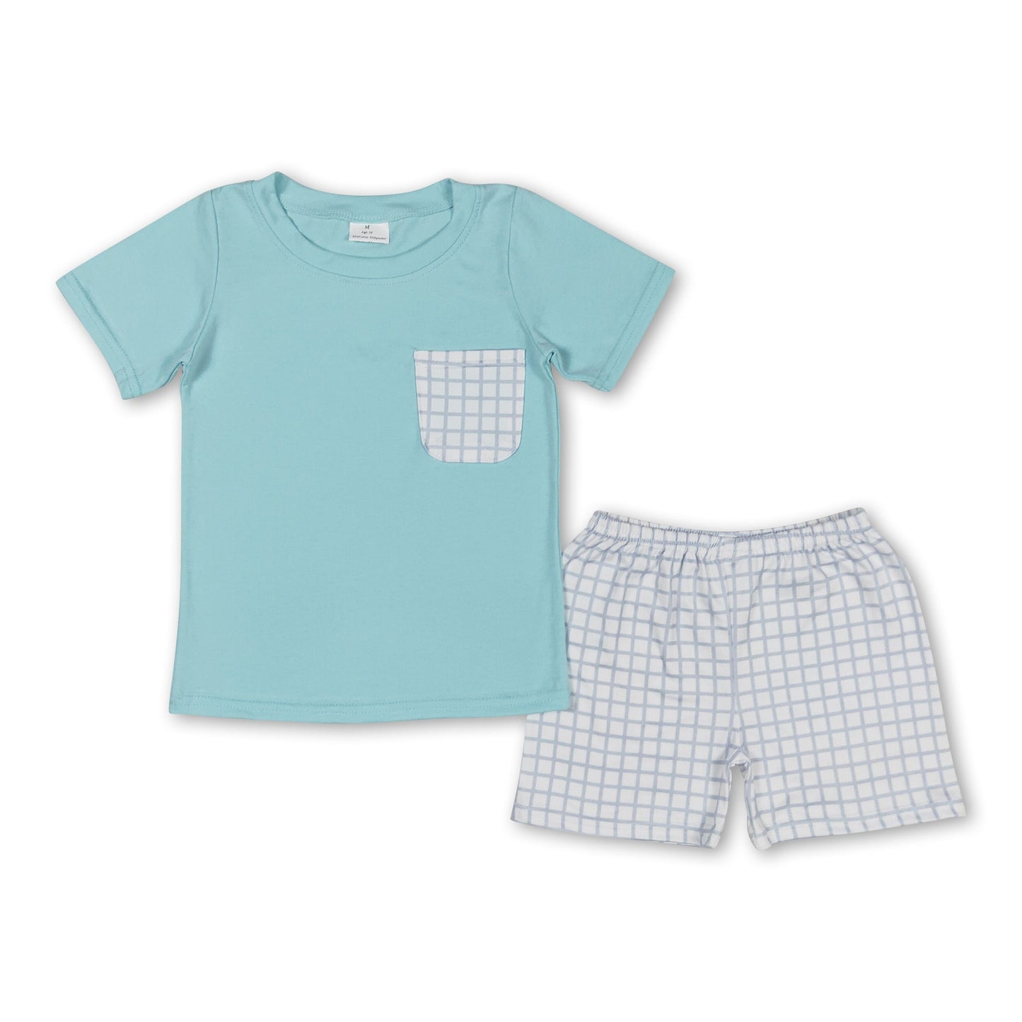 Kurzarm-Aquashirt mit Tasche und karierte Shorts für Jungen
