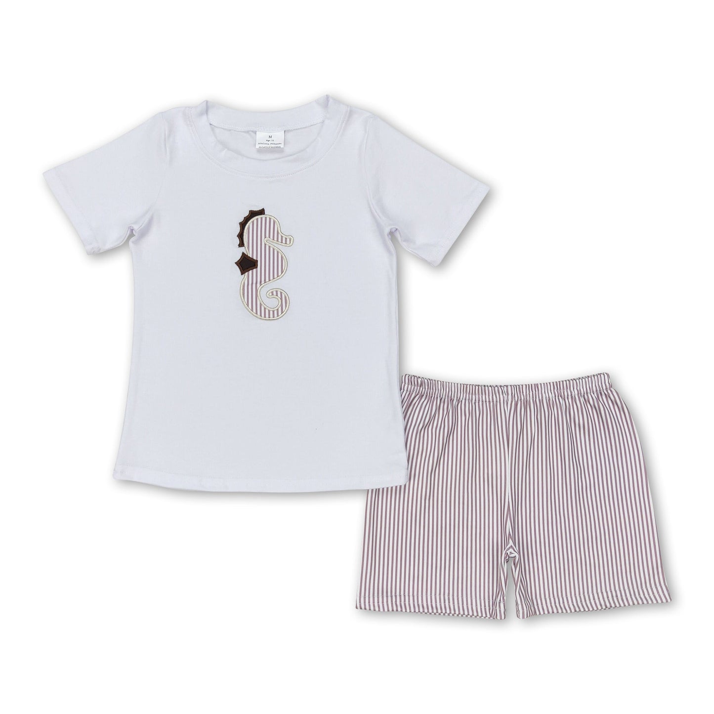 Kurzarm Seepferdchen Oberteil gestreifte Shorts Jungenkleidung