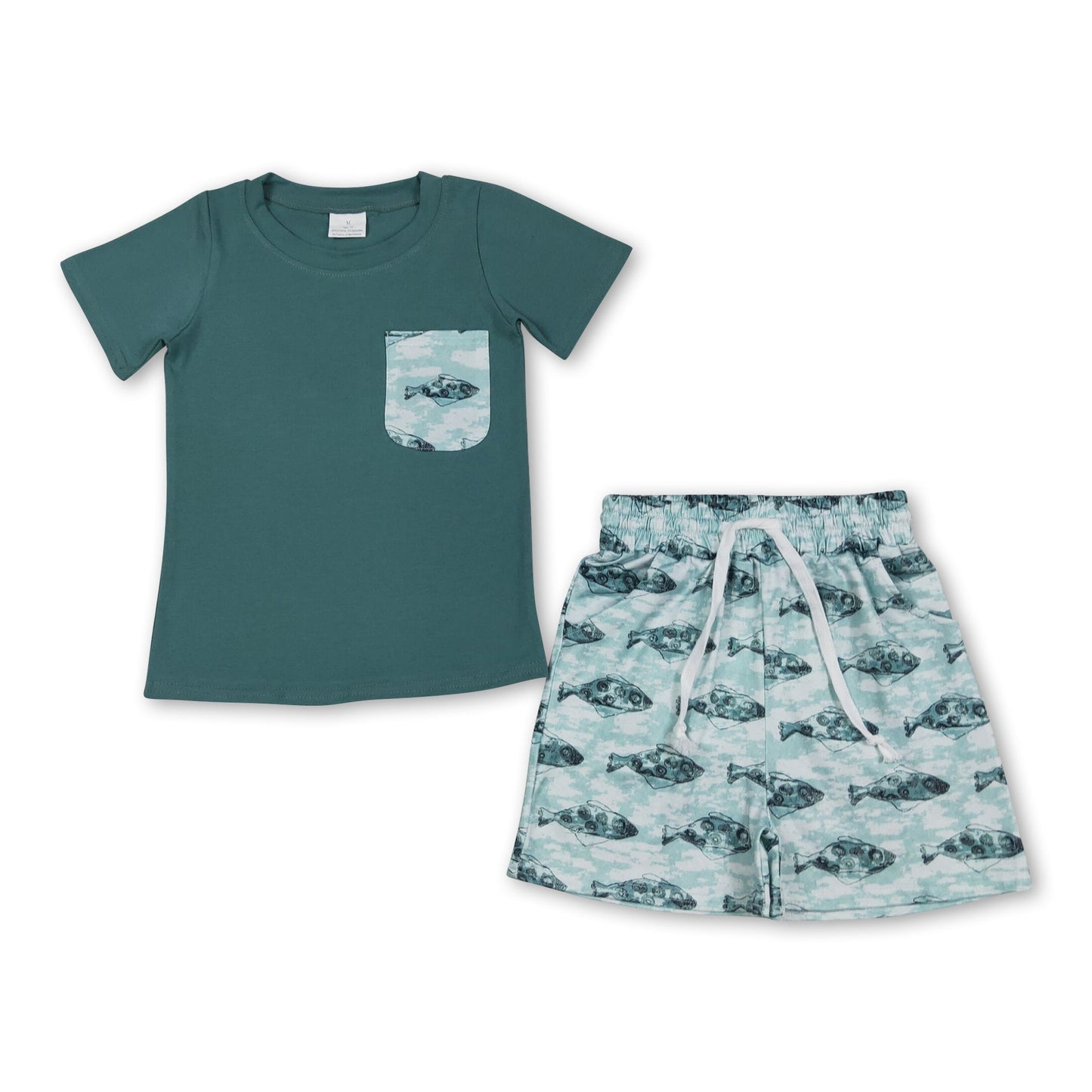 Kurzarm Fisch-Taschenshorts Jungen Sommerkleidung