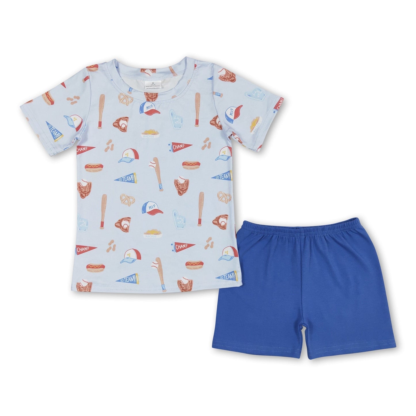 Kurzarm Baseball-Taschen-Oberteil Shorts Jungen Sommer-Set