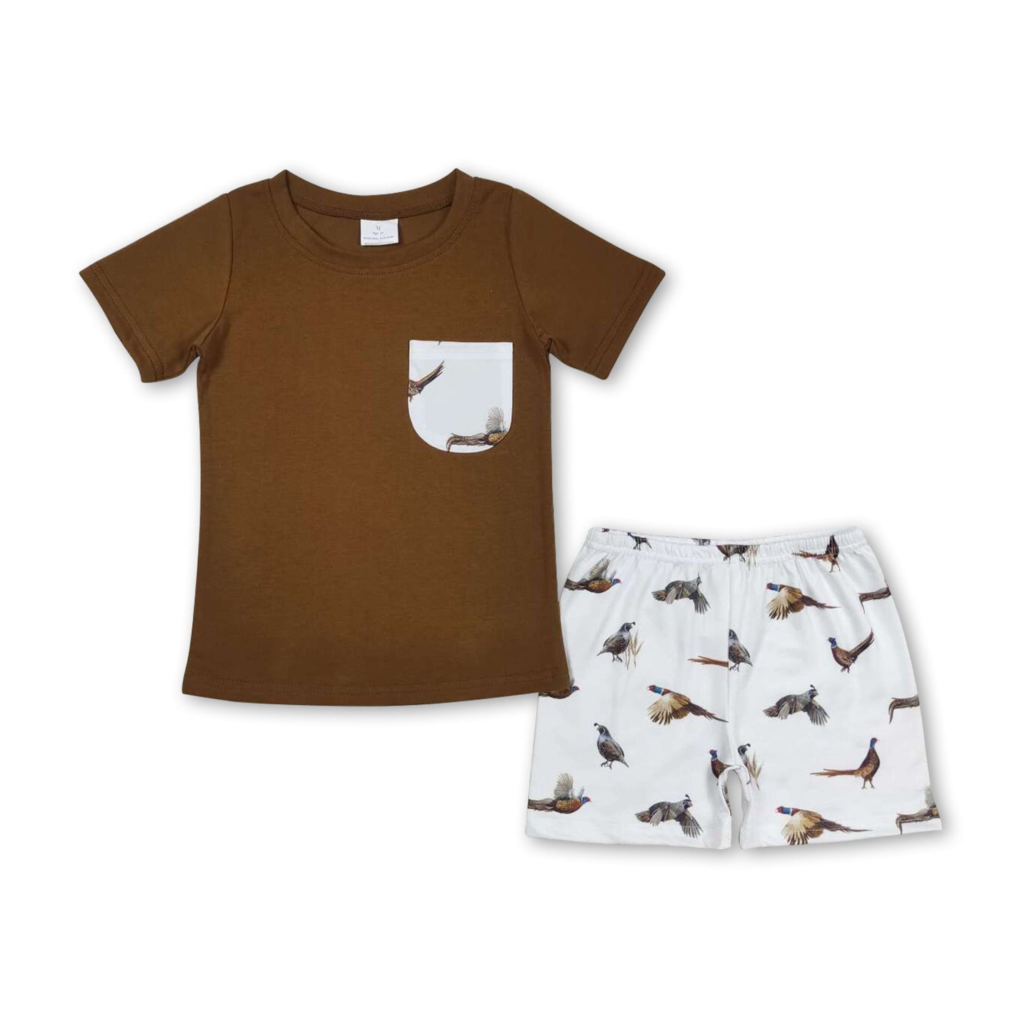 Braune Taschenoberteil Fasan-Shorts Kinder Jungen Kleidung