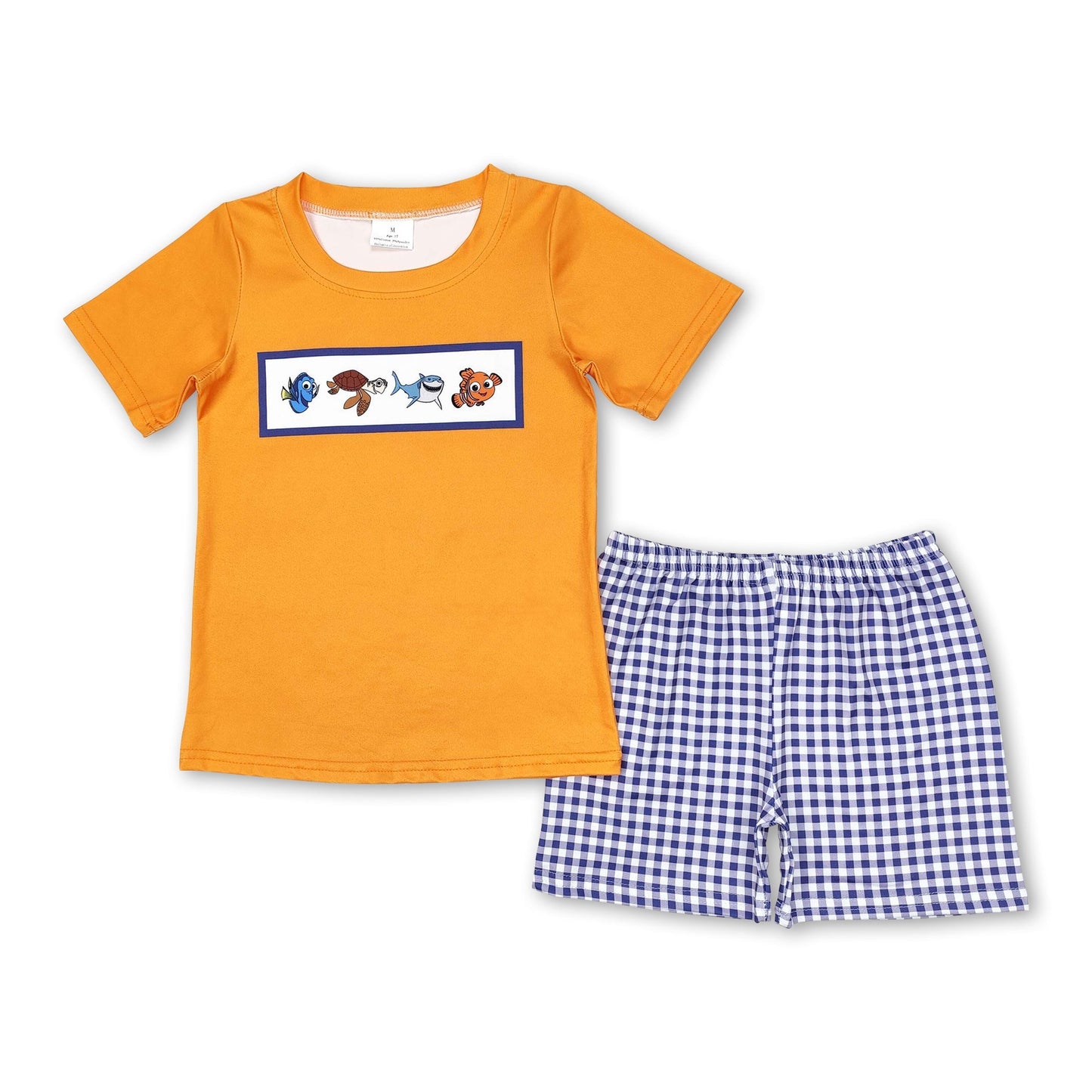 Kurzärmeliges Fisch-Top, karierte Shorts, Jungen-Sommerkleidung