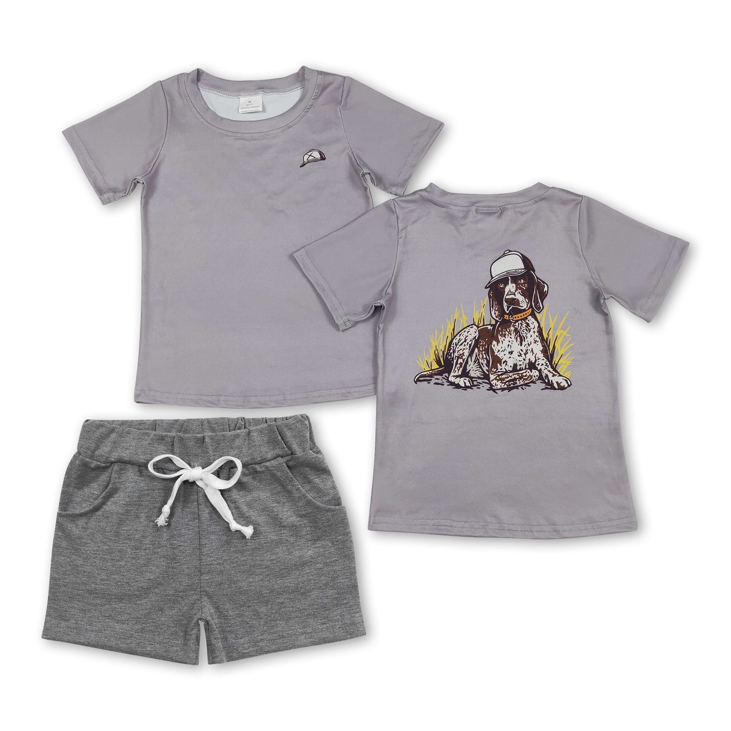 Kurzarm-Graues Hunde-Oberteil Shorts Kinder Jungen Kleidung