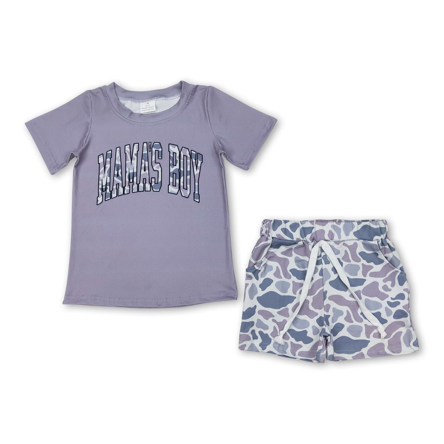 Kurzarm Mama-Junge graue Camo-Shorts Kinder-Outfits