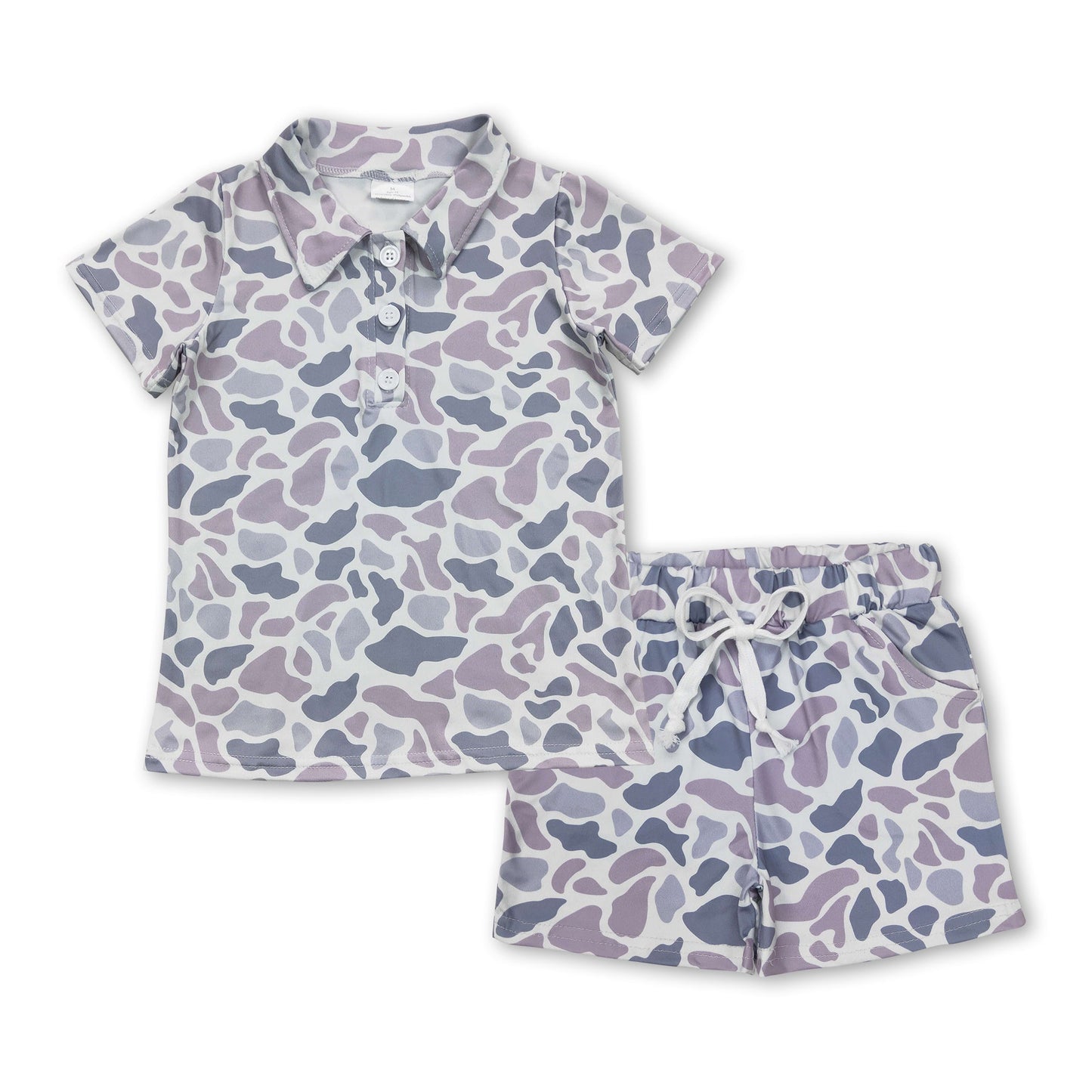 Kurzärmeliges graues Camo-Poloshirt Shorts Jungenkleidung