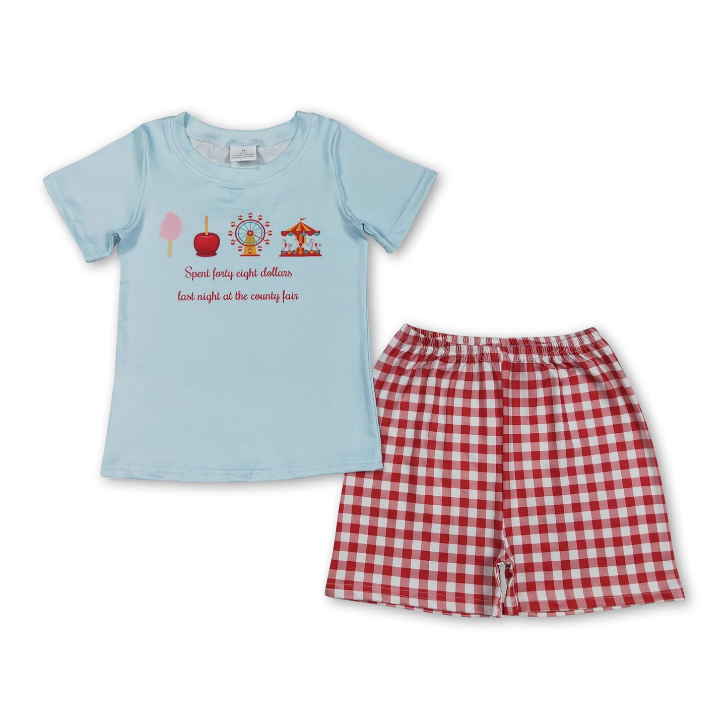 Kurzarm-Riesenrad-Oberteil, karierte Shorts, Kinderkleidung für Jungen