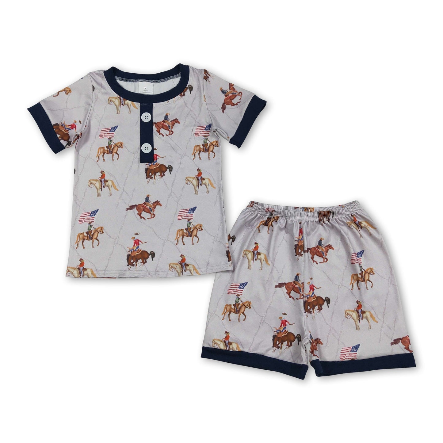Kurzarm-Flaggen-Rodeo-Kinder-Jungen-Westernpyjama