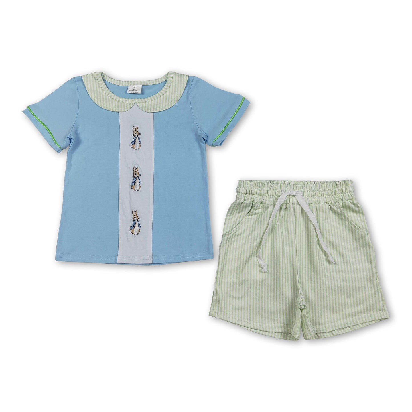 Himmelblauer Hasen-Oster-Set für Jungen, Kurzarm