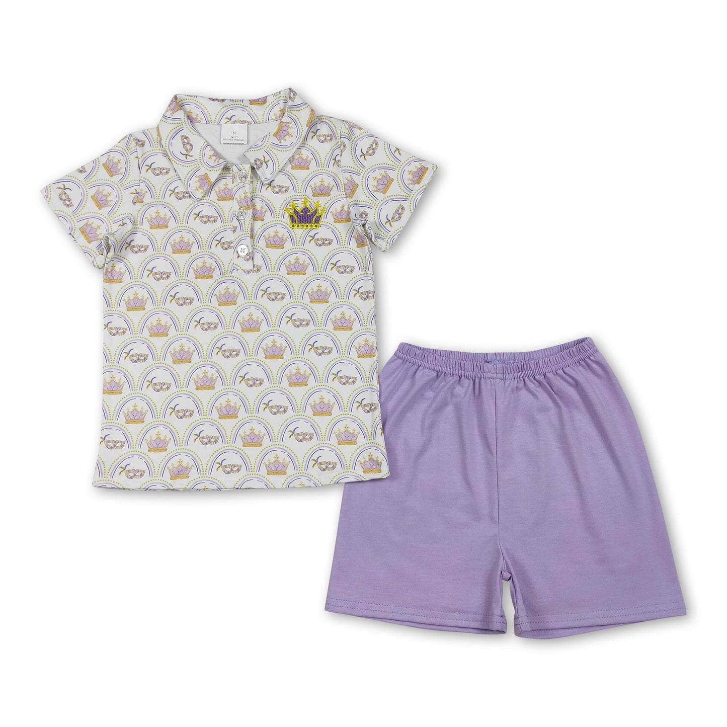 Poloshirt, Shorts und Mardi-Gras-Outfits für Jungen, bestickt mit Kronenmotiv