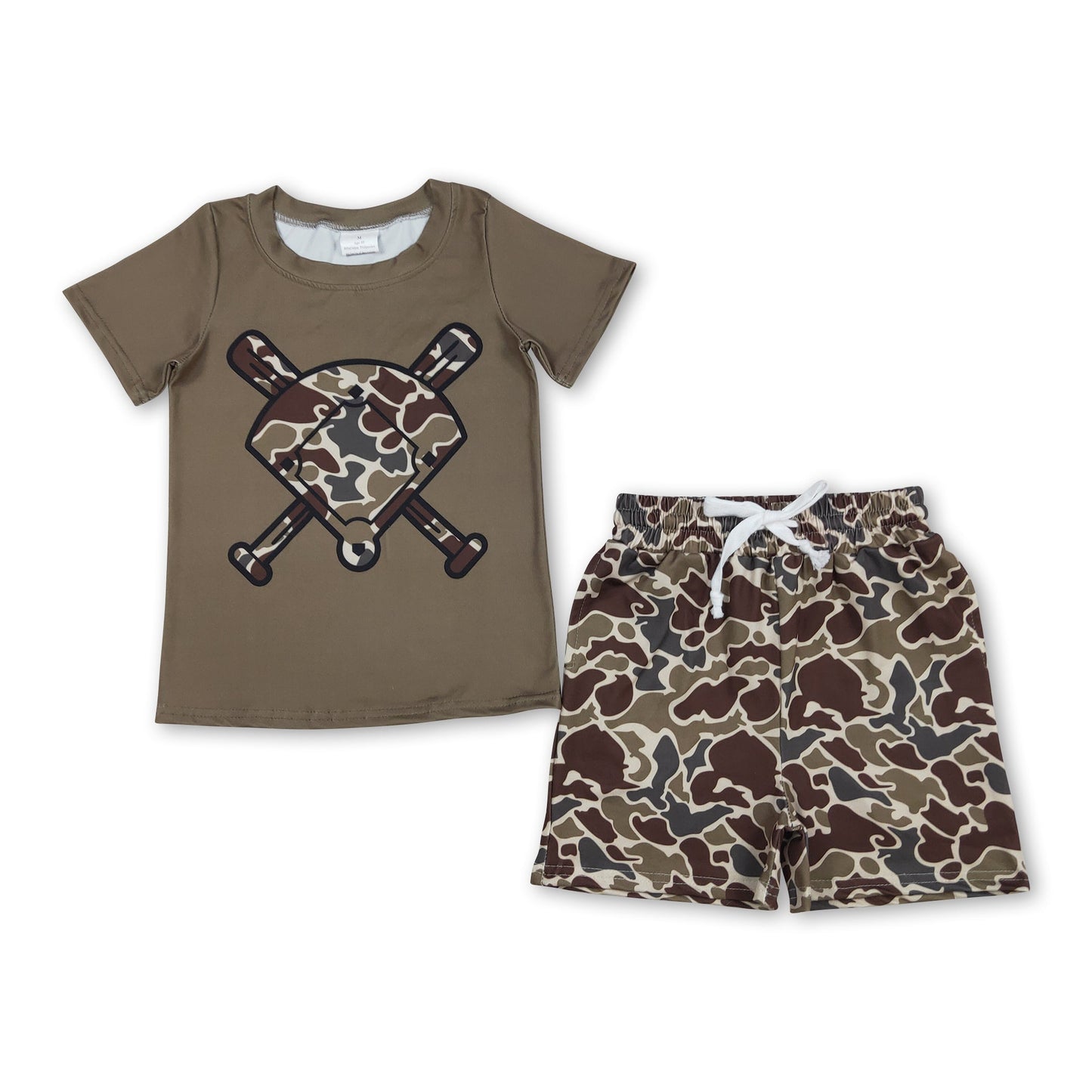 Kurzärmliges dunkelbraunes Camo Golf Top Shorts Kleinkind Jungen Outfits