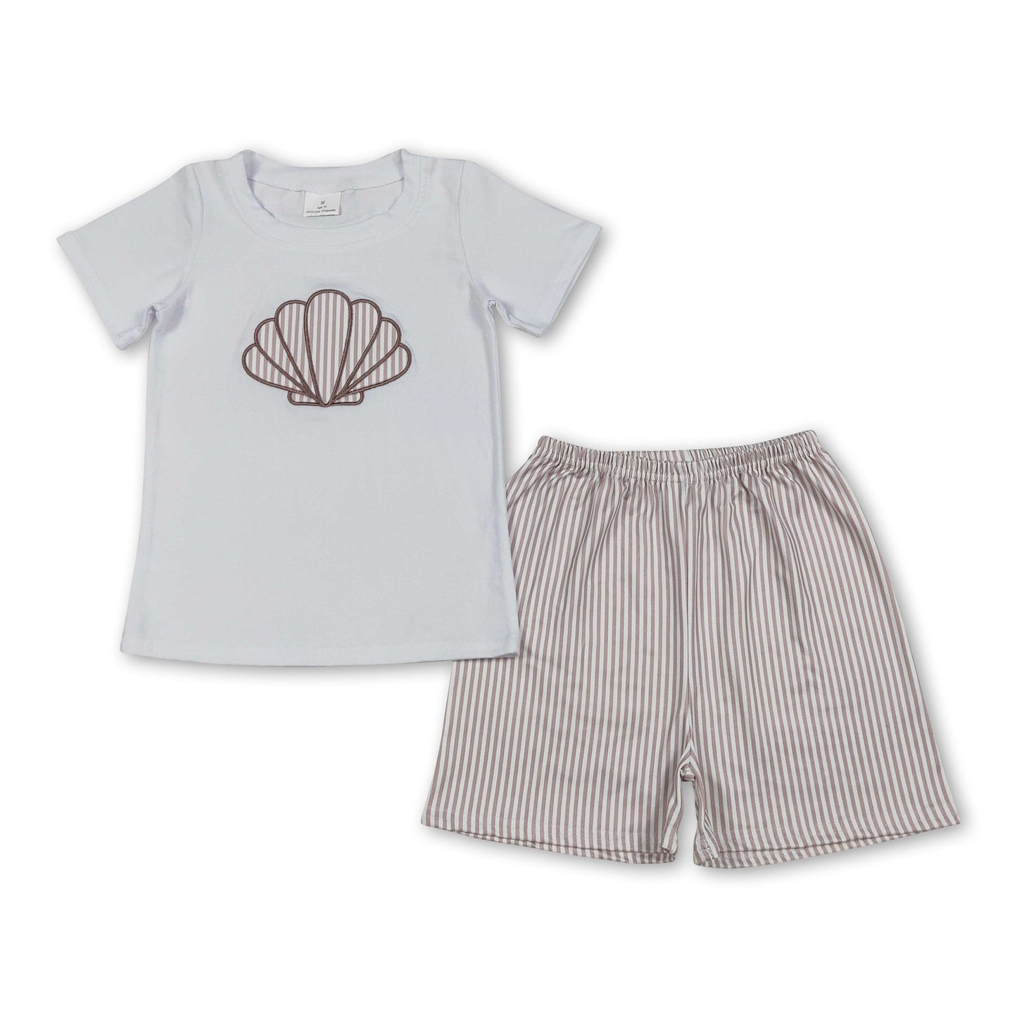 Kurzarm-Muschelstickerei-Streifen-Shorts Jungen-Outfits