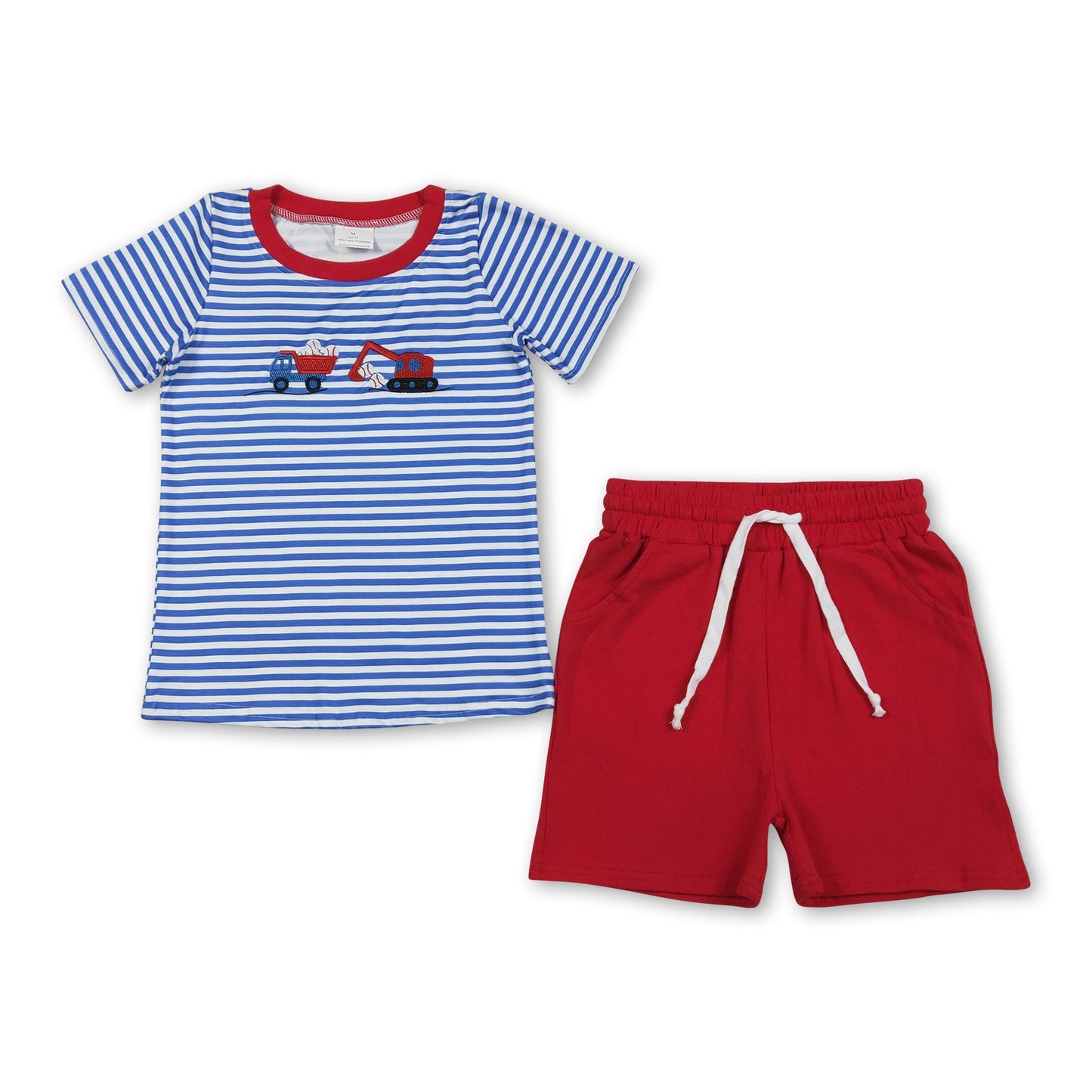 Blau gestreiftes Baseball-Top, kurze Jungen-Outfits