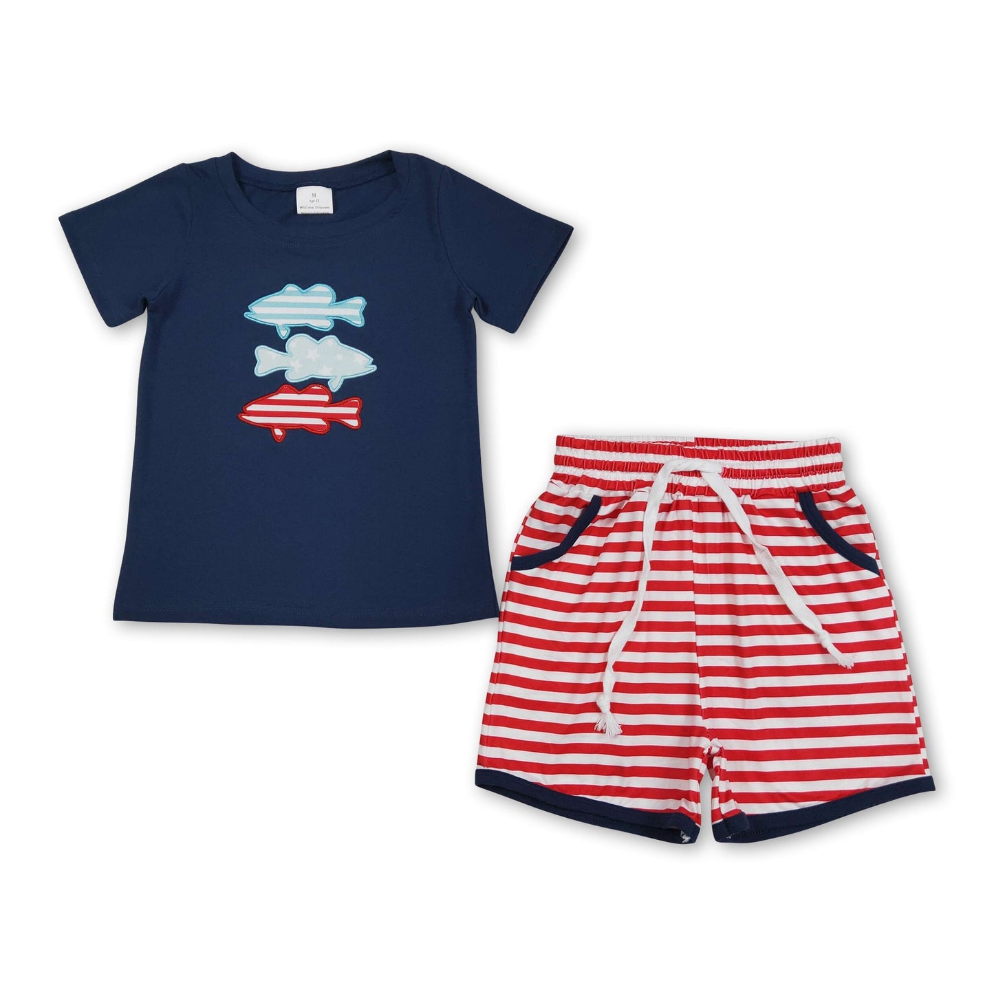 Streifen Sterne Fisch Stickerei Kinder Jungen 4. Juli Outfits