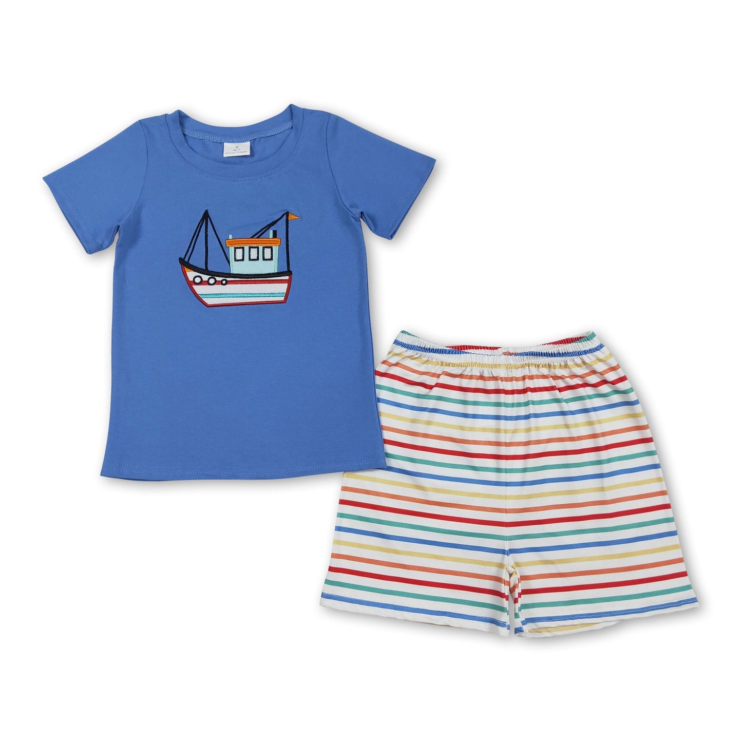 Langärmeliges Boot-Top, bunte gestreifte Shorts, Jungen-Outfits
