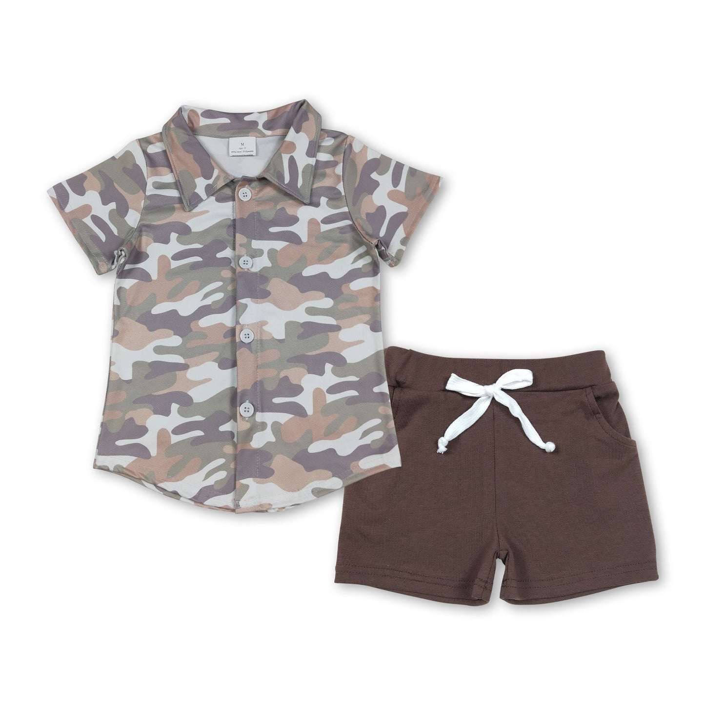 Camo Hemd braune Shorts Outfits für Jungen
