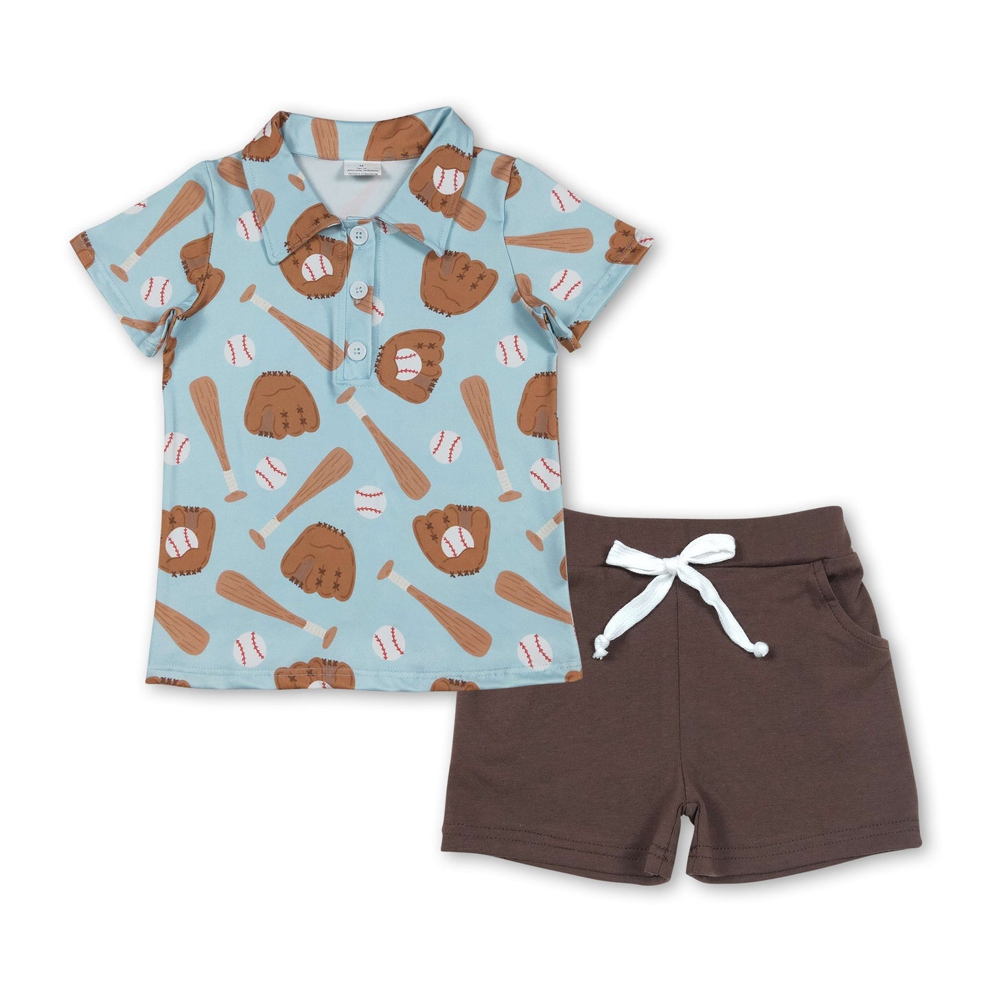 Kurzarm-Baseball-Poloshirt braune Shorts Jungen-Outfits